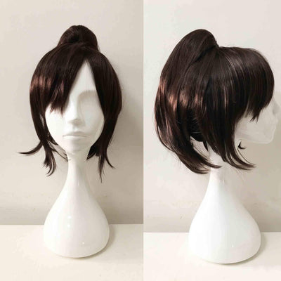 Women Dark Brown Short Straight Detachable Ponytail Cosplay Wig