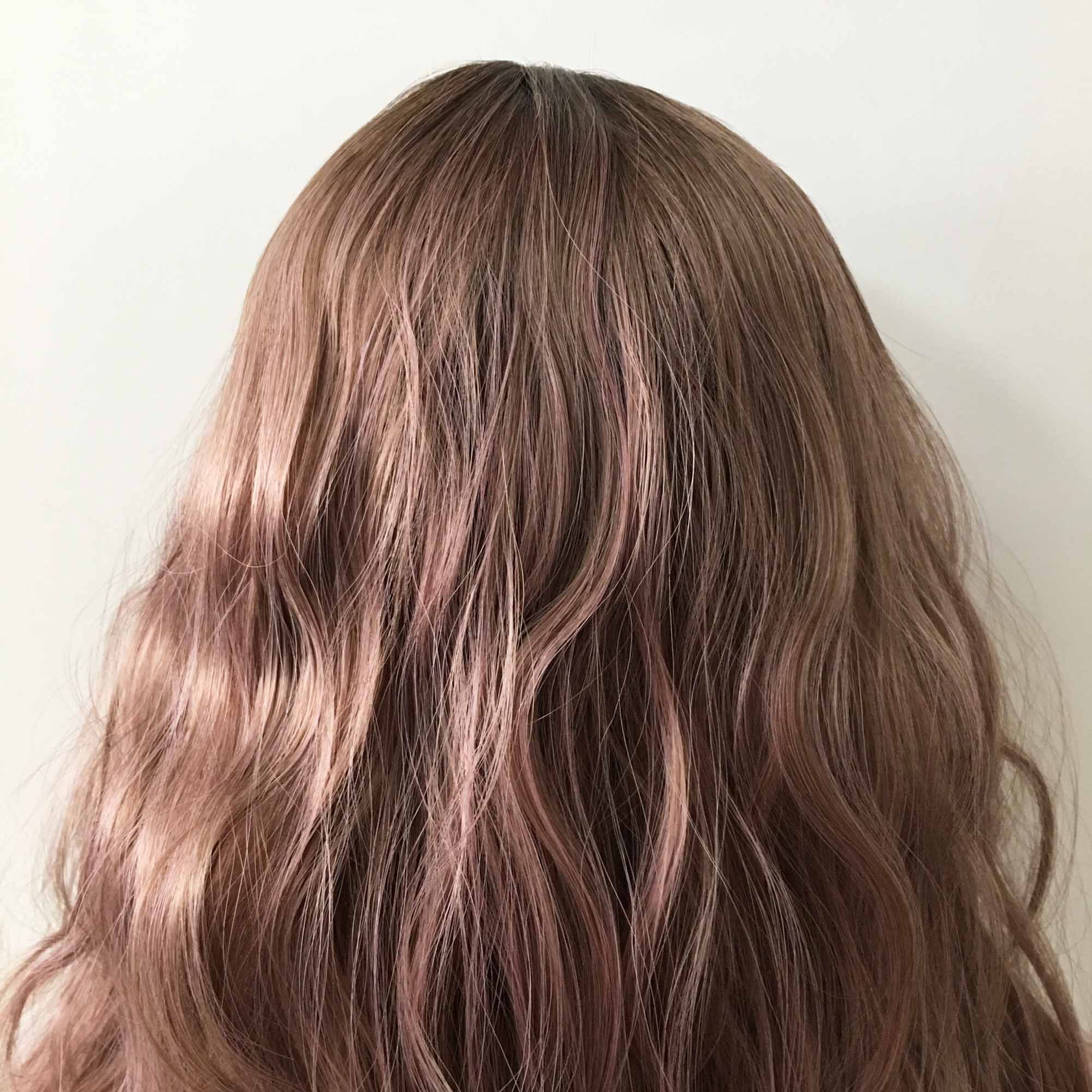 nevermindyrhead Women Dark Pink Dark Root Long Curly Fringe Bangs Choppy Wig