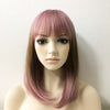 Women Dark Pink Ombre Brown Medium Length Straight Fringe Bangs Wig