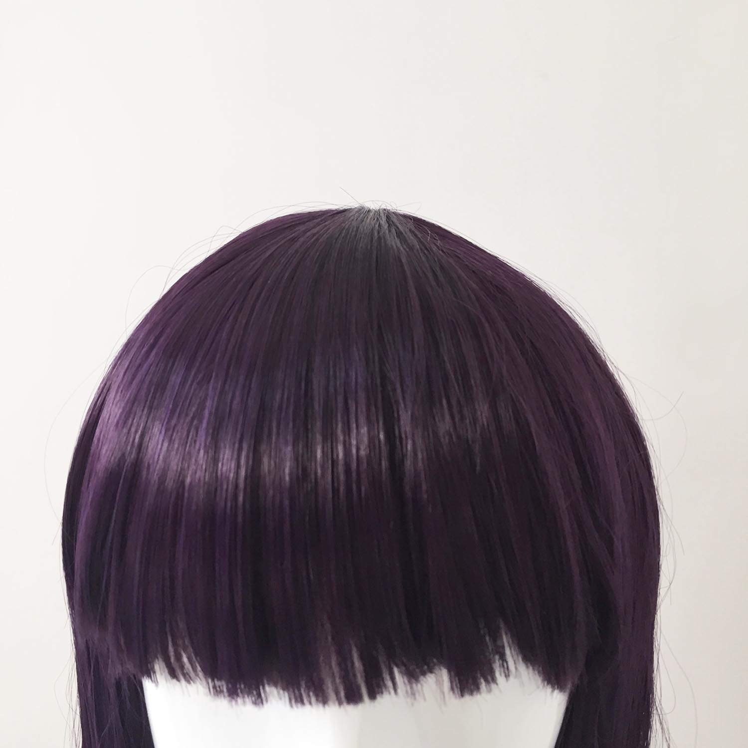 nevermindyrhead Women Dark Purple Short Straight Bob Blunt Bangs Wig