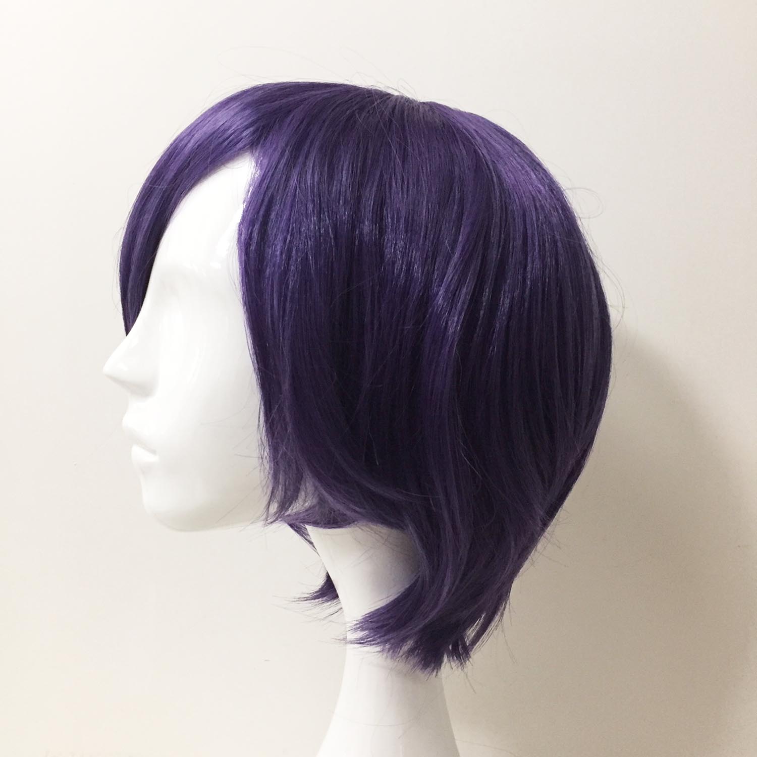 nevermindyrhead Women Dark Purple Short Straight Side Swept Bangs Bob Cosplay Wig