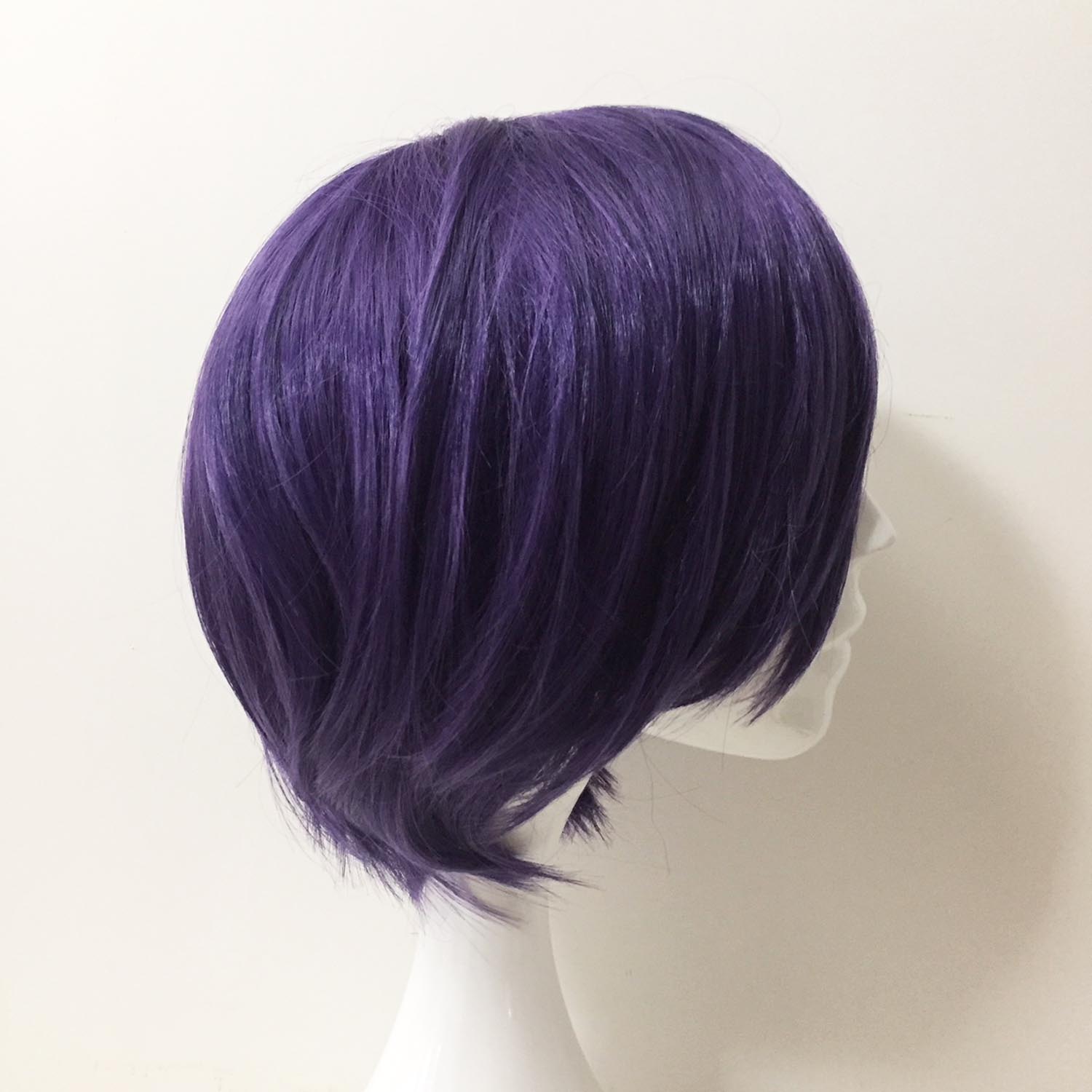 nevermindyrhead Women Dark Purple Short Straight Side Swept Bangs Bob Cosplay Wig