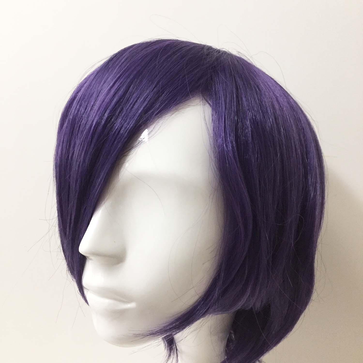 nevermindyrhead Women Dark Purple Short Straight Side Swept Bangs Bob Cosplay Wig