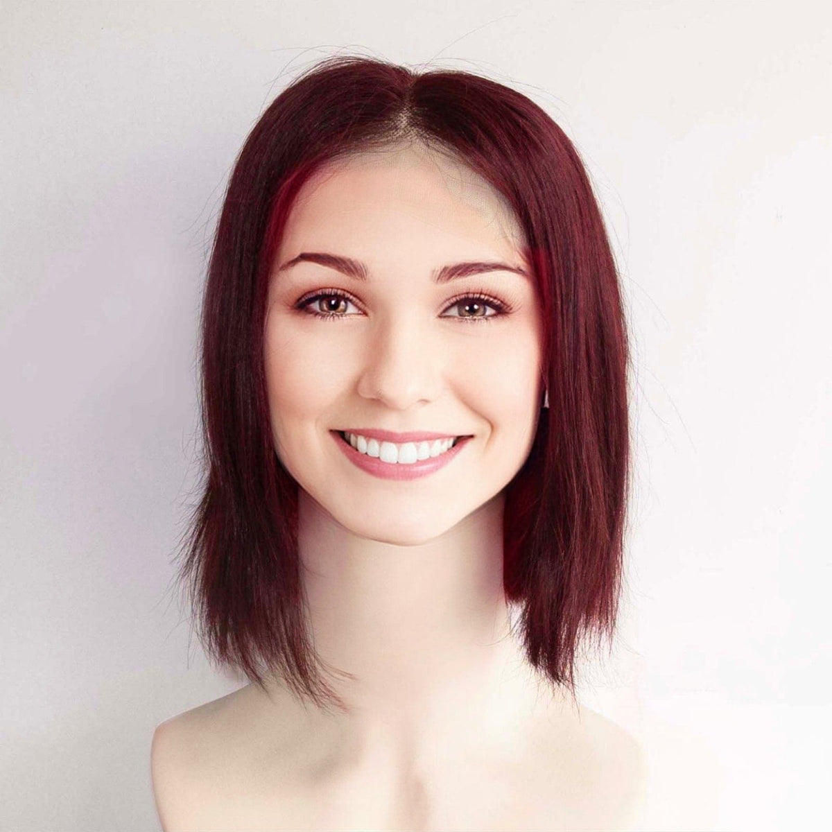 ♥️LEA HUMAN HAIR 12” RED  Middle part BOB WIG *NWT Women Dark Red Human Hair Lace Front Short Straight Bob Wig  main image 3