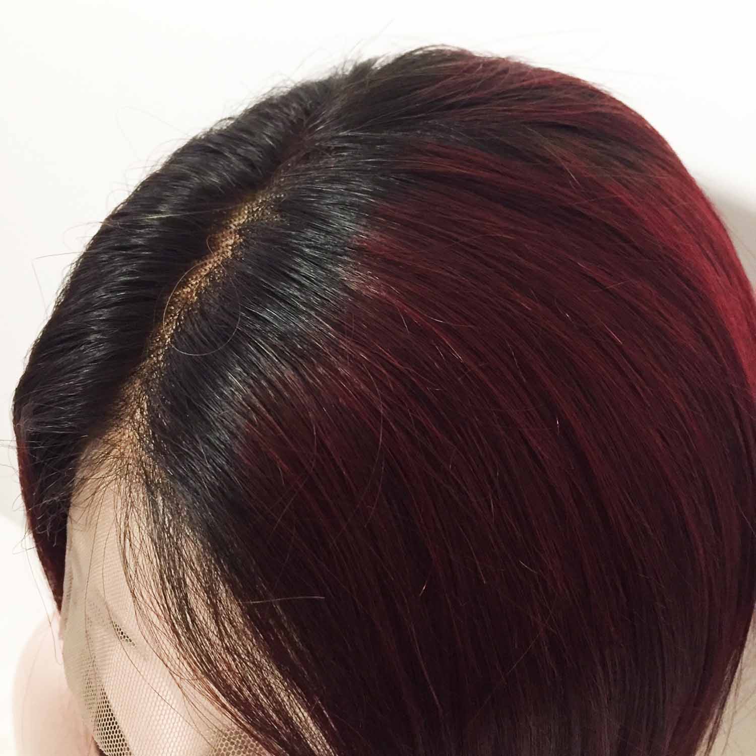 nevermindyrhead Women Dark Red Ombre Human Hair Lace Front Short Straight Wig