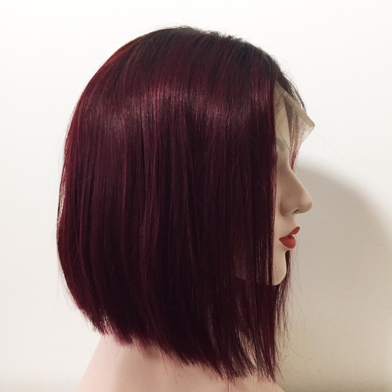 nevermindyrhead Women Dark Red Ombre Human Hair Lace Front Short Straight Wig