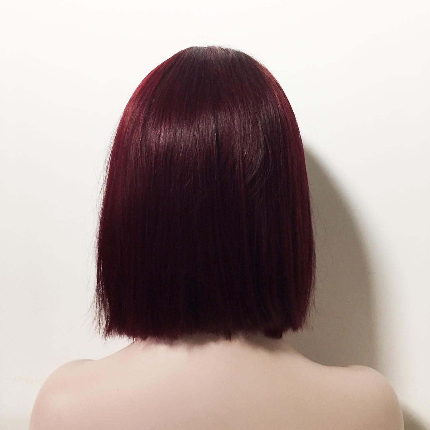 nevermindyrhead Women Dark Red Ombre Human Hair Lace Front Short Straight Wig