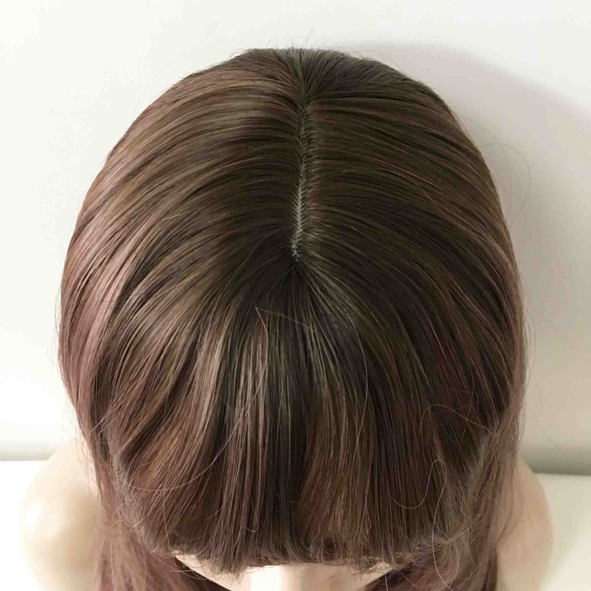 nevermindyrhead Women Dusty Pink Ombre Long Straight Fringe Bangs Layered Wig