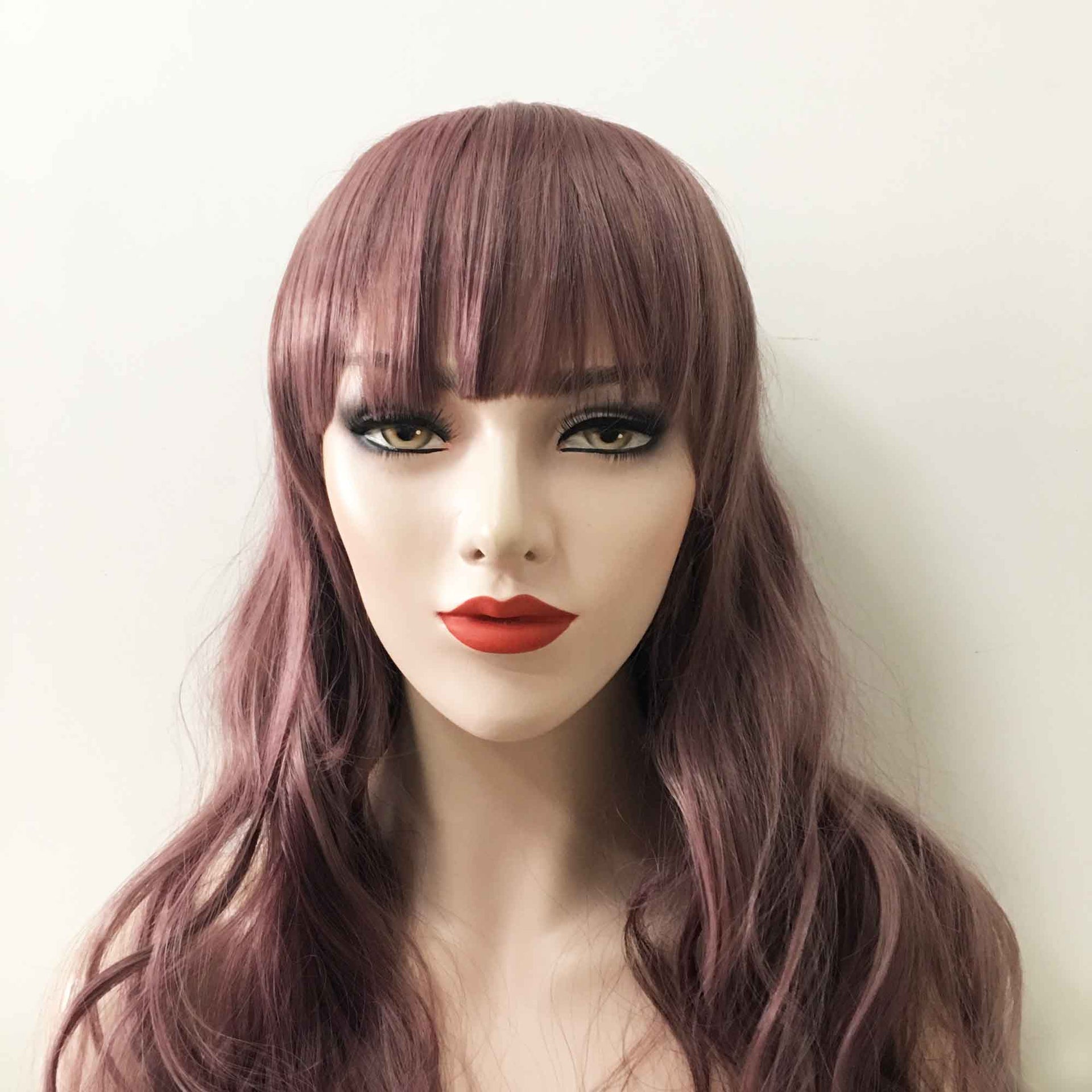 nevermindyrhead Women Dusty Purple Long Wavy Fringe Bangs Fringe Bangs Wig