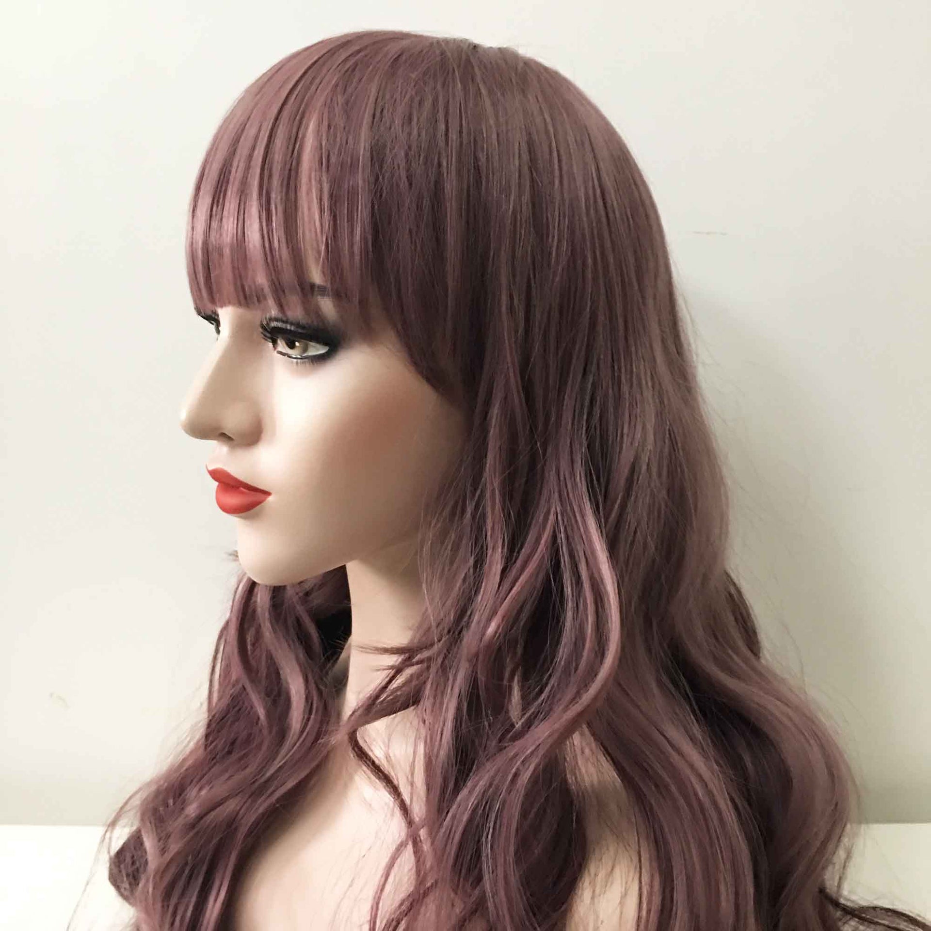 nevermindyrhead Women Dusty Purple Long Wavy Fringe Bangs Fringe Bangs Wig