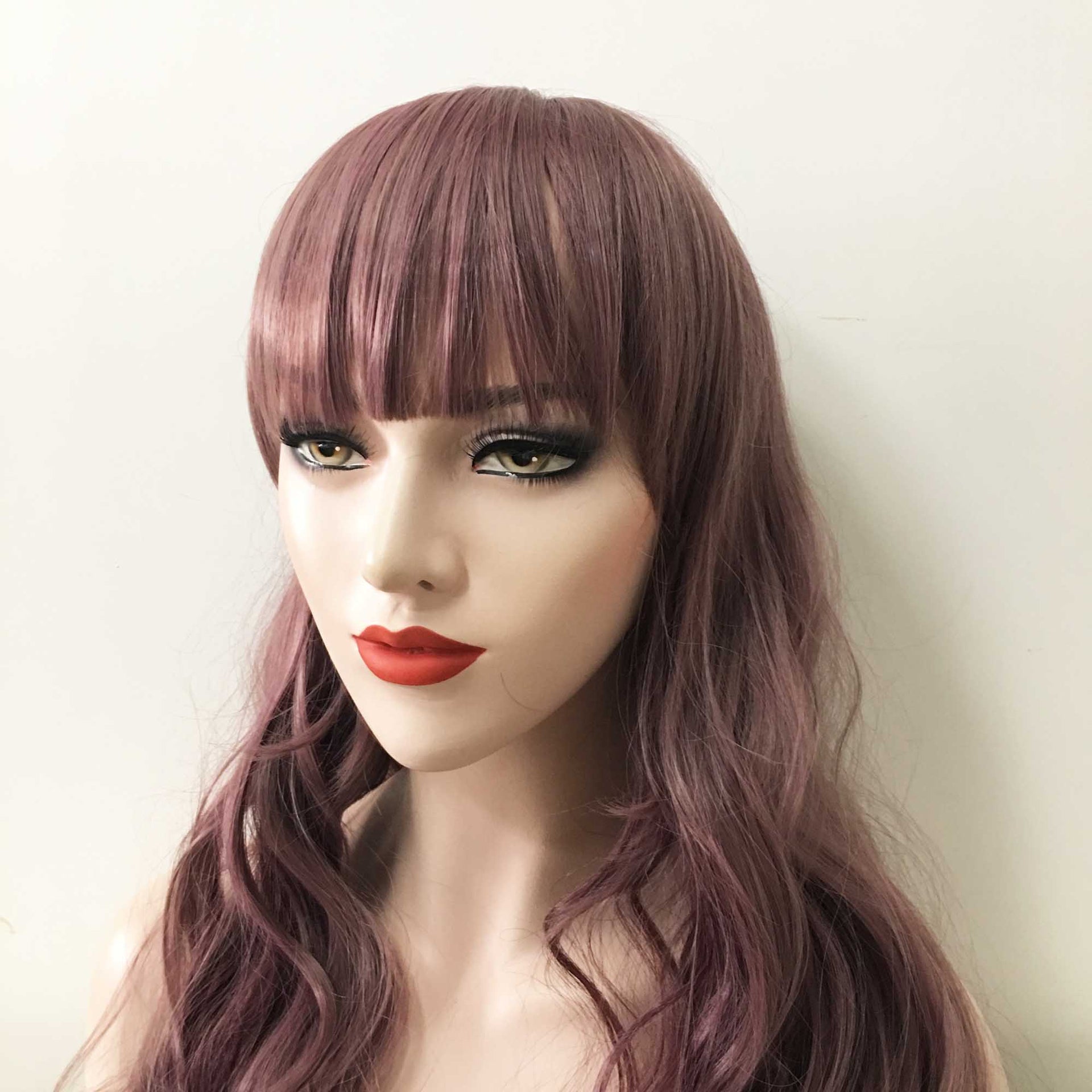 nevermindyrhead Women Dusty Purple Long Wavy Fringe Bangs Fringe Bangs Wig