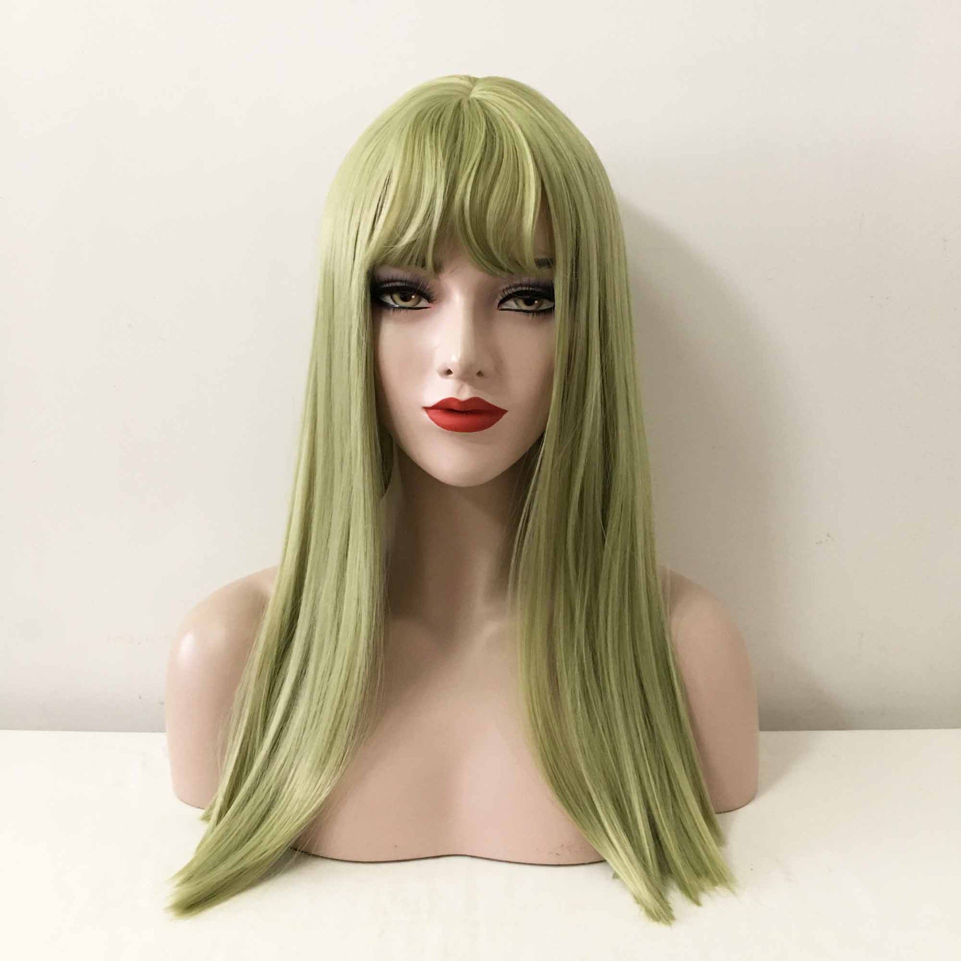 nevermindyrhead Women Green Long Straight Fringe Bangs Blunt End Wig