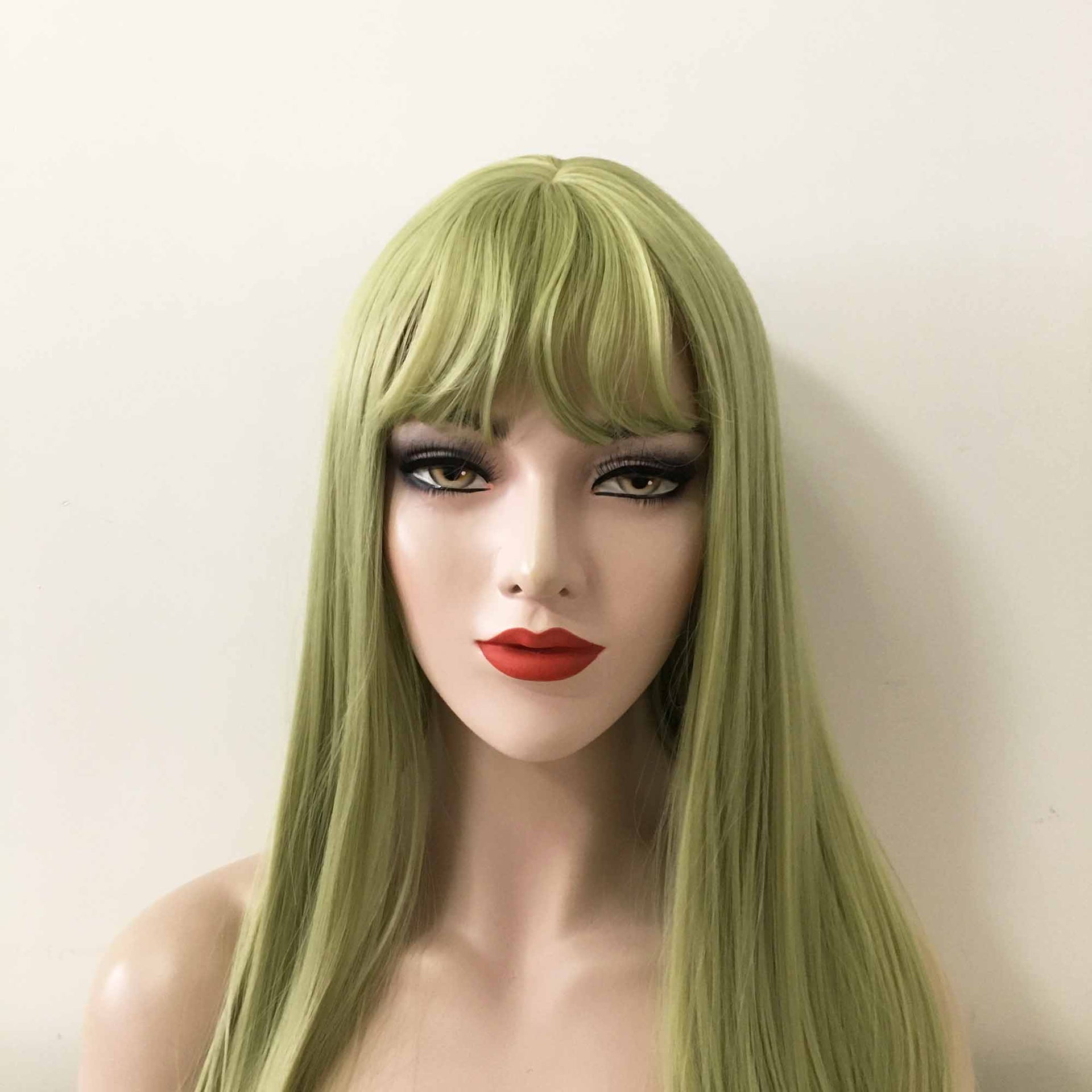 nevermindyrhead Women Green Long Straight Fringe Bangs Blunt End Wig