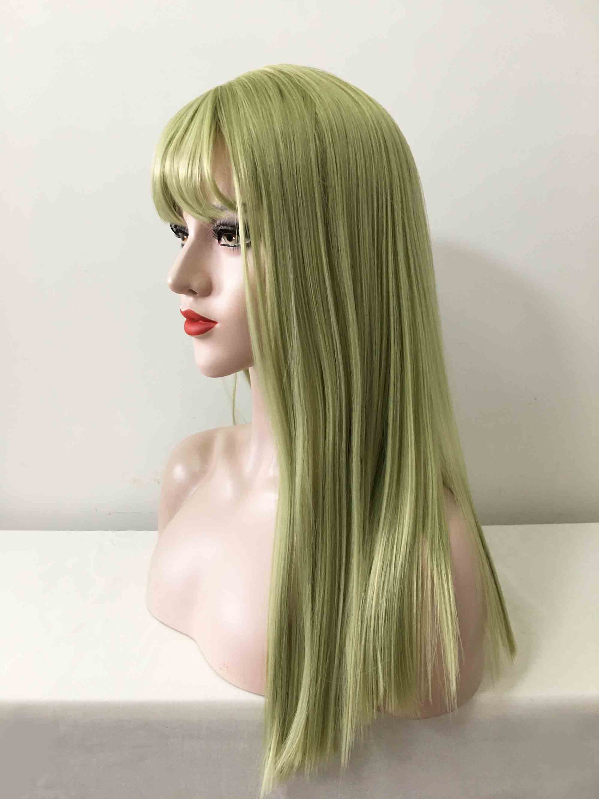 nevermindyrhead Women Green Long Straight Fringe Bangs Blunt End Wig