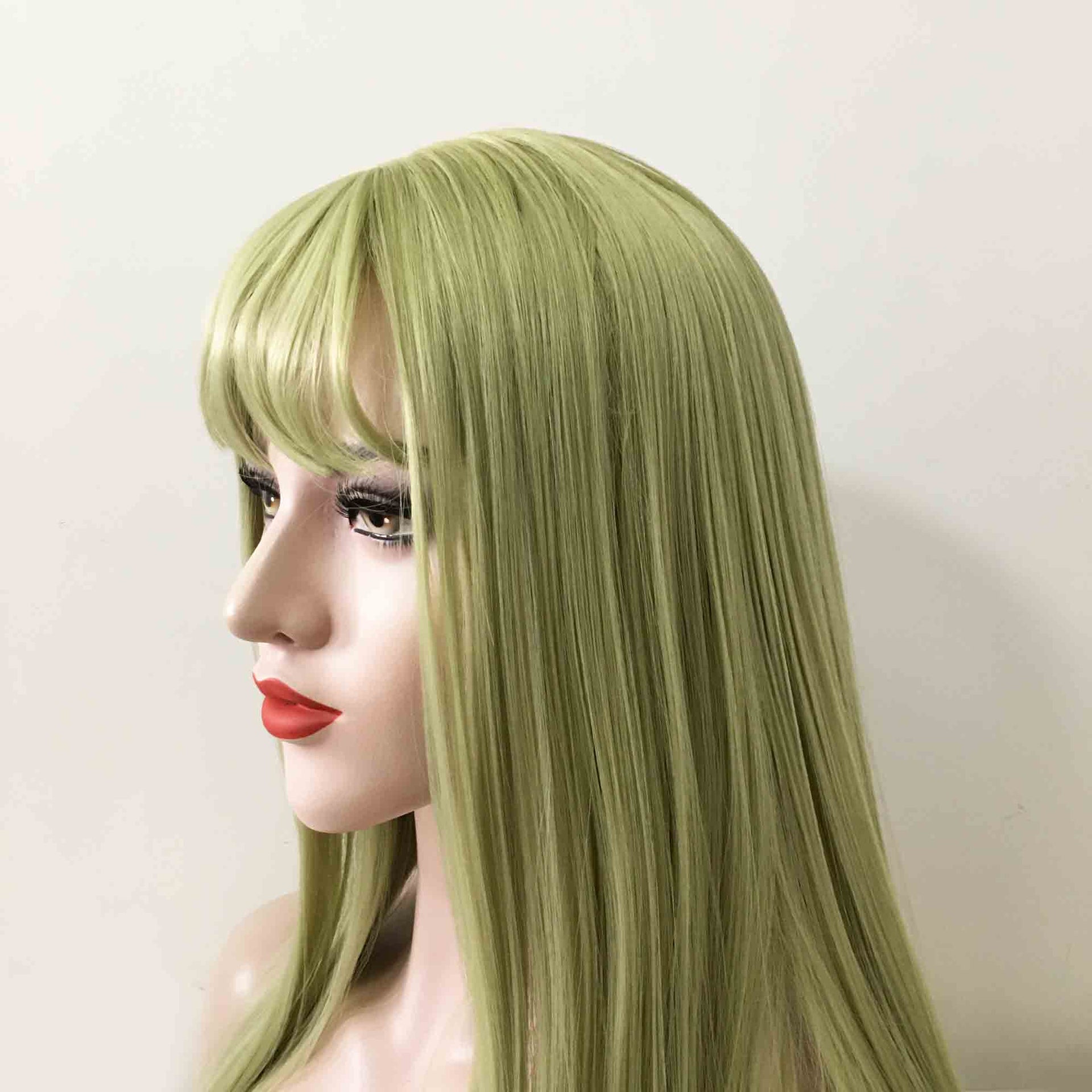 nevermindyrhead Women Green Long Straight Fringe Bangs Blunt End Wig