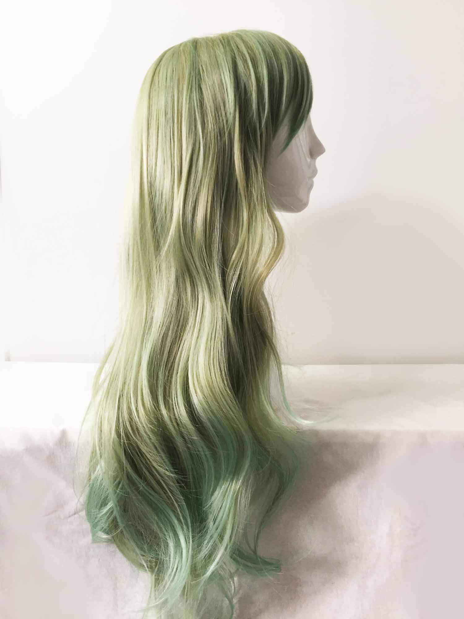 nevermindyrhead Women Green Ombre Long Straight Fringe Bangs Cosplay Wig