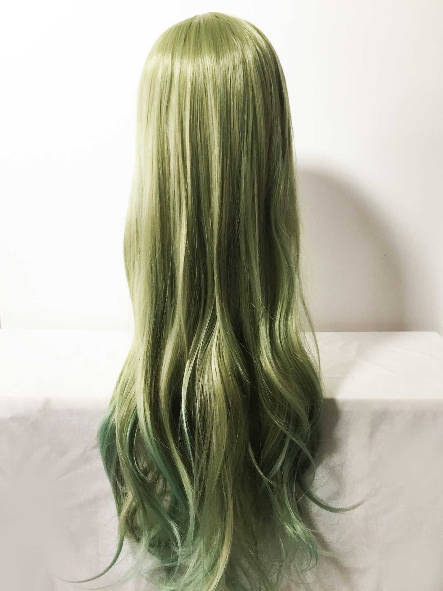 nevermindyrhead Women Green Ombre Long Straight Fringe Bangs Cosplay Wig