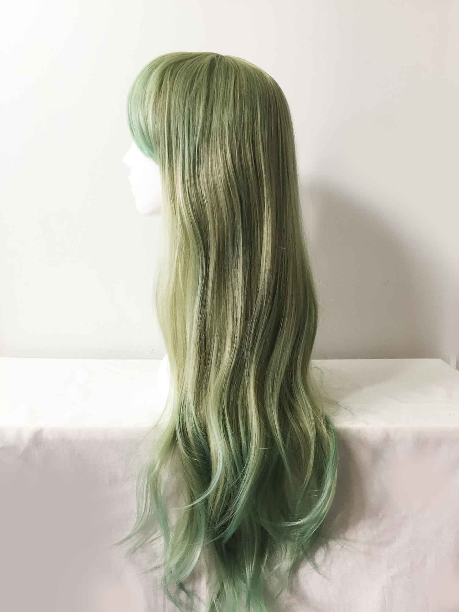 nevermindyrhead Women Green Ombre Long Straight Fringe Bangs Cosplay Wig