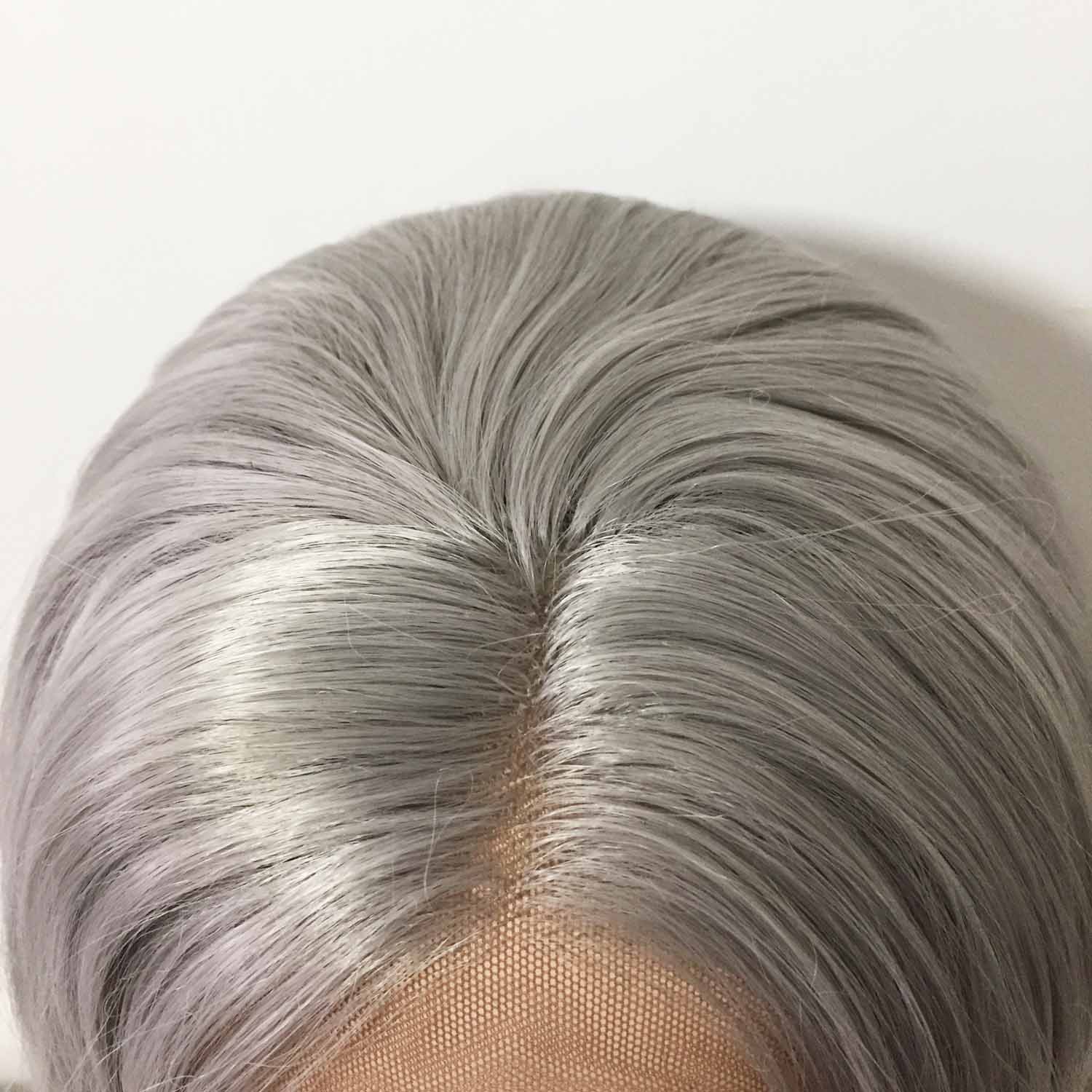 nevermindyrhead Women Grey Lace Front Middle Part Long Straight Choppy End Wig 20inches