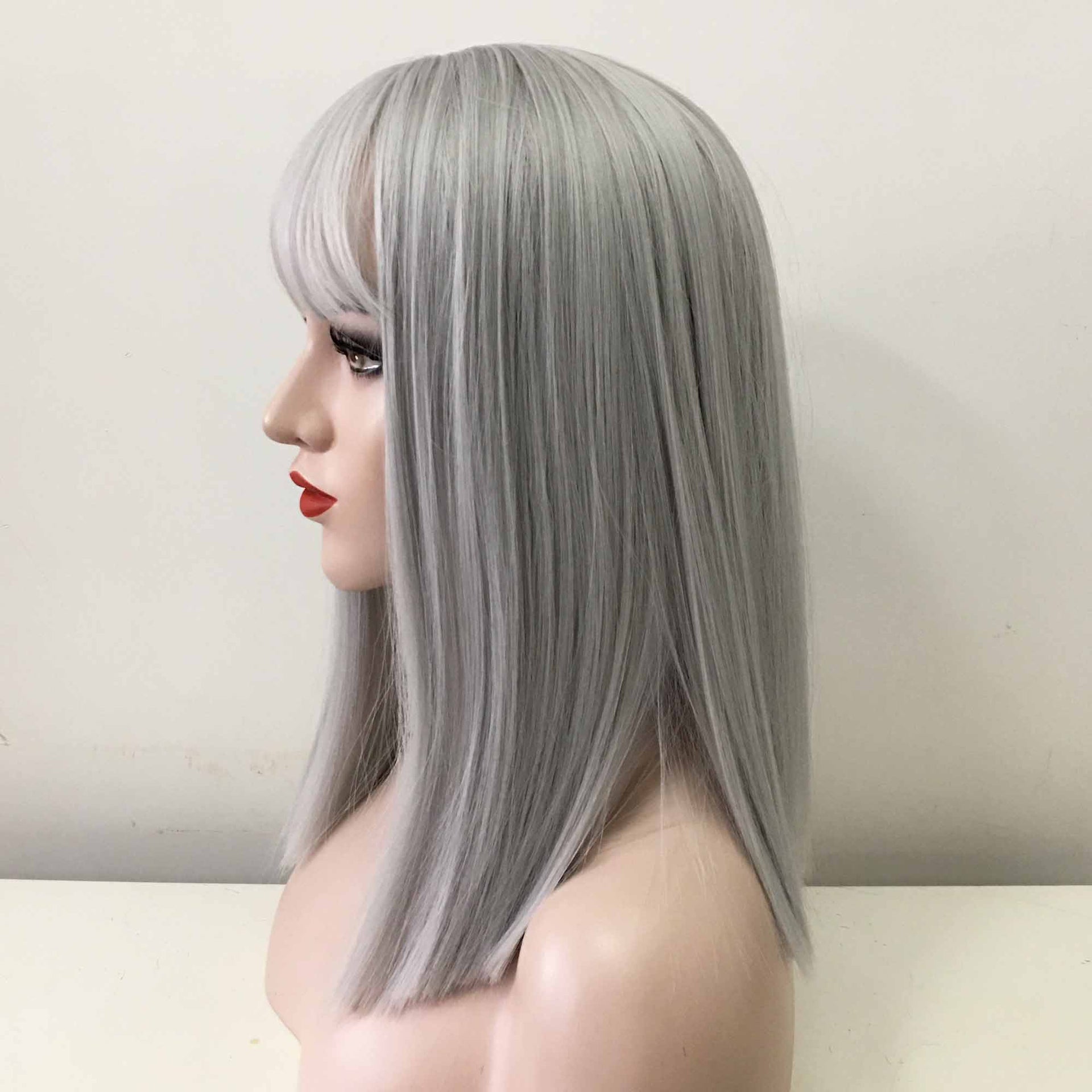 nevermindyrhead Women Gray Long Straight Fringe Bangs Blunt End Wig