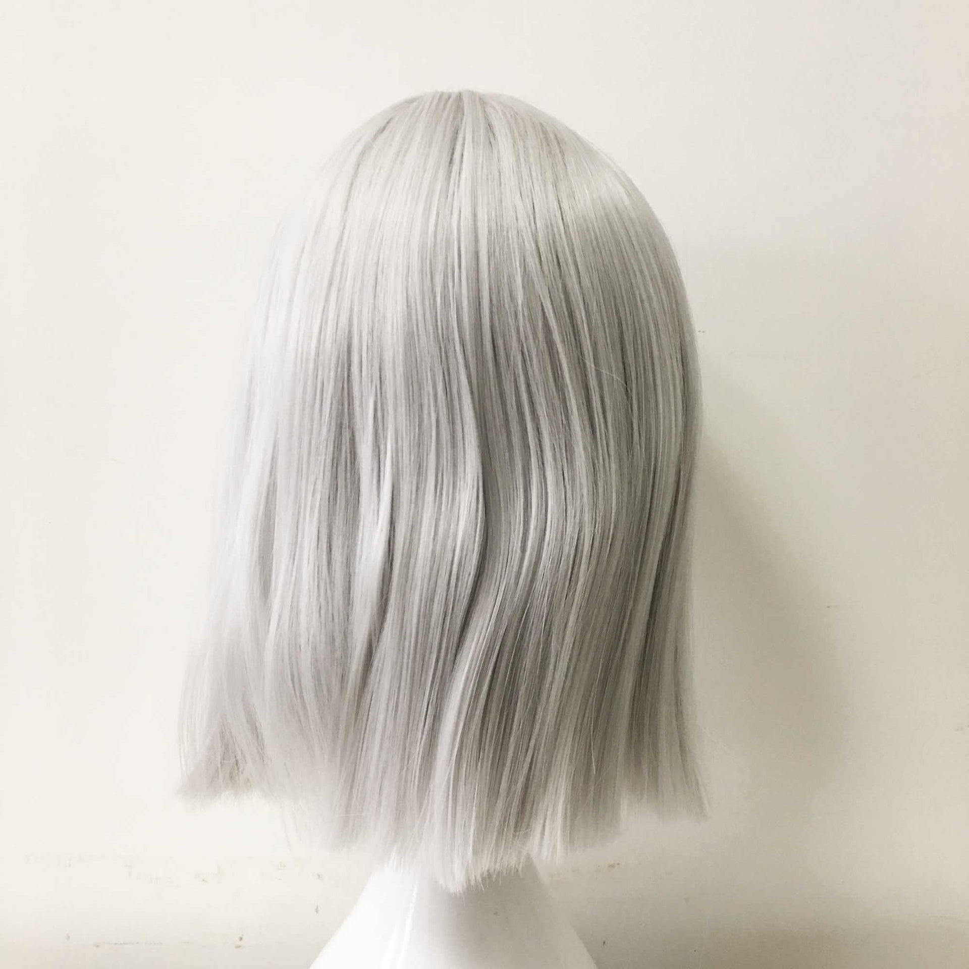 nevermindyrhead Women Gray Medium Length Straight Bob Blunt Bangs Cosplay Wig