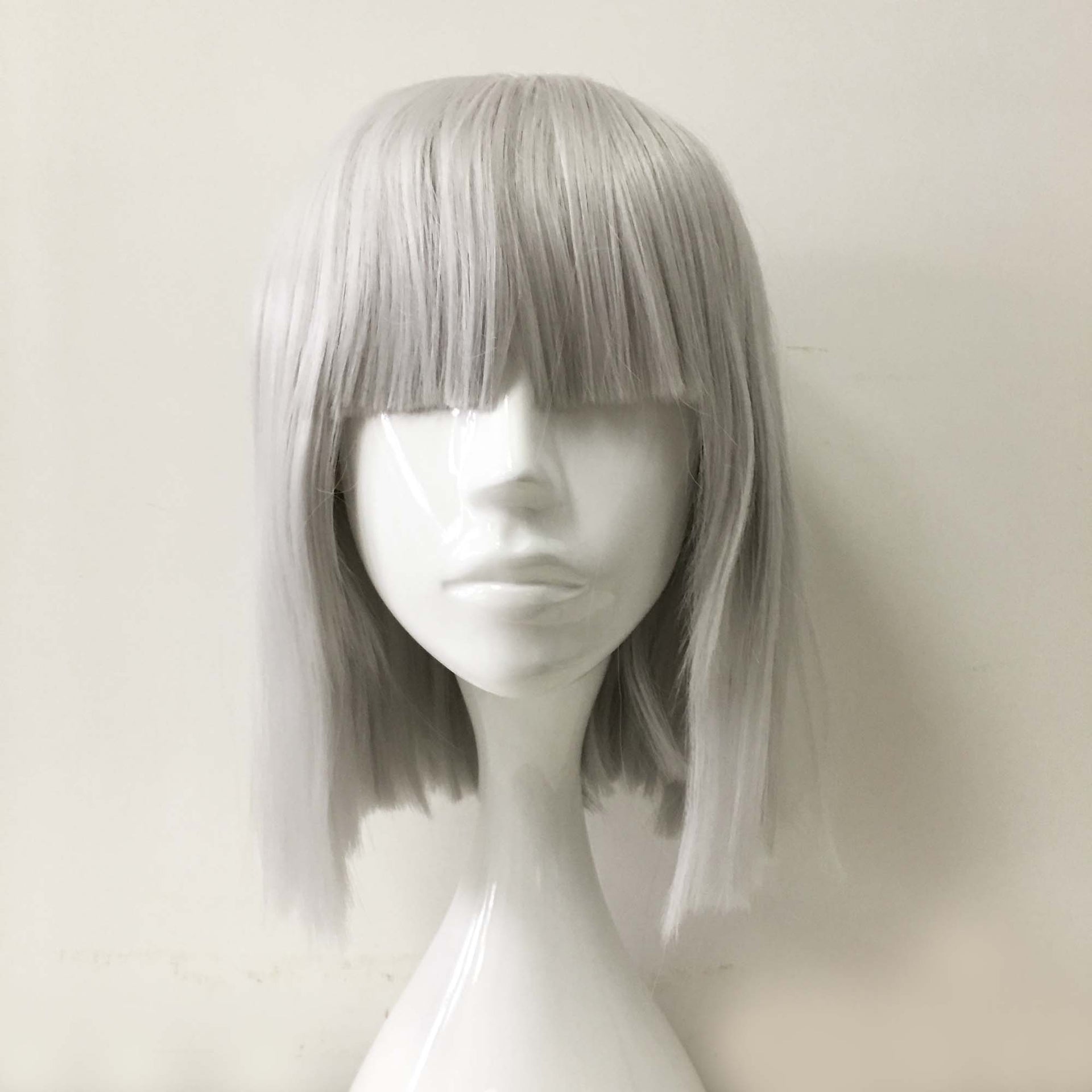 nevermindyrhead Women Gray Medium Length Straight Bob Blunt Bangs Cosplay Wig
