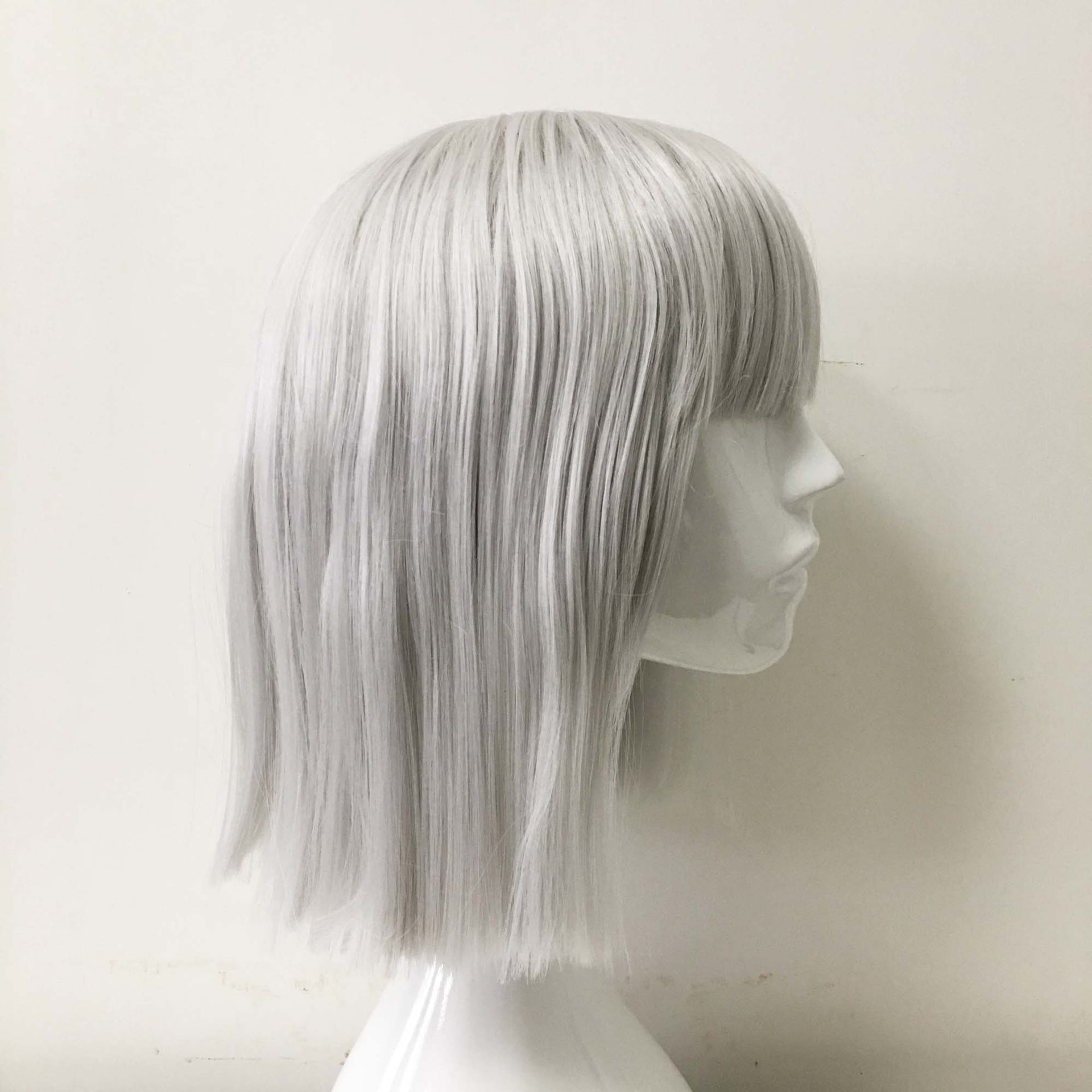 nevermindyrhead Women Gray Medium Length Straight Bob Blunt Bangs Cosplay Wig