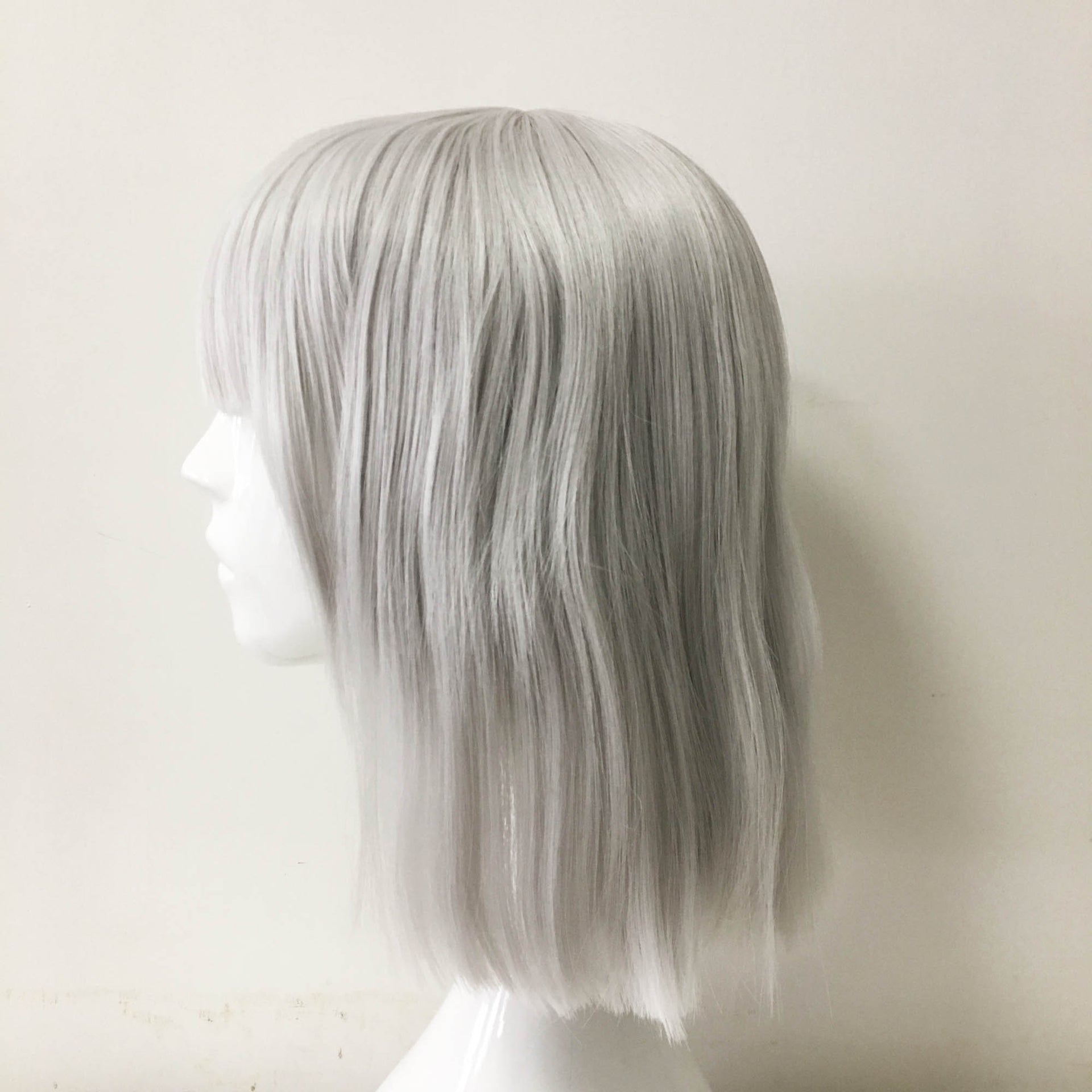 nevermindyrhead Women Gray Medium Length Straight Bob Blunt Bangs Cosplay Wig