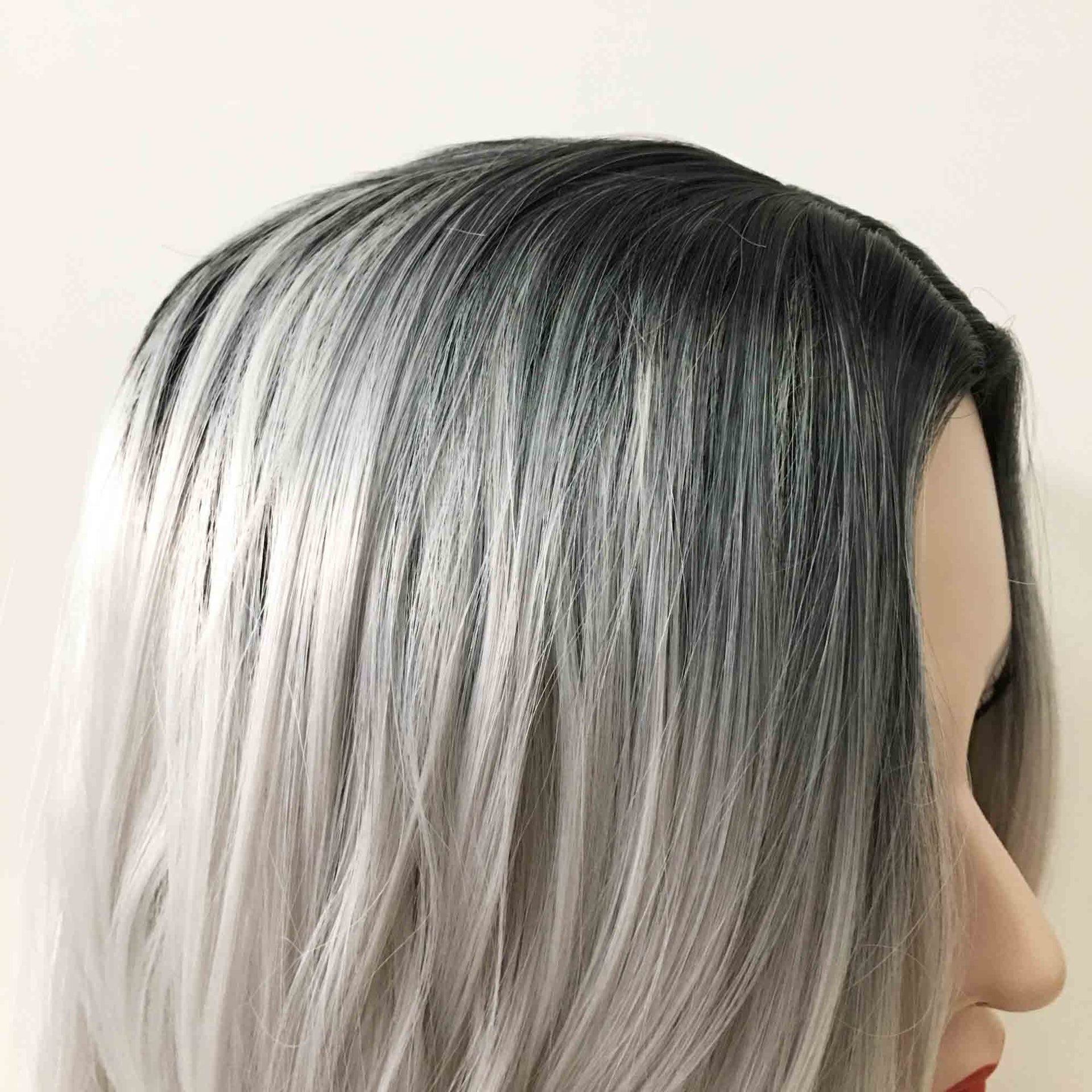 nevermindyrhead Women Grey Ombre Dark Root Long Straight Middle Part Wig