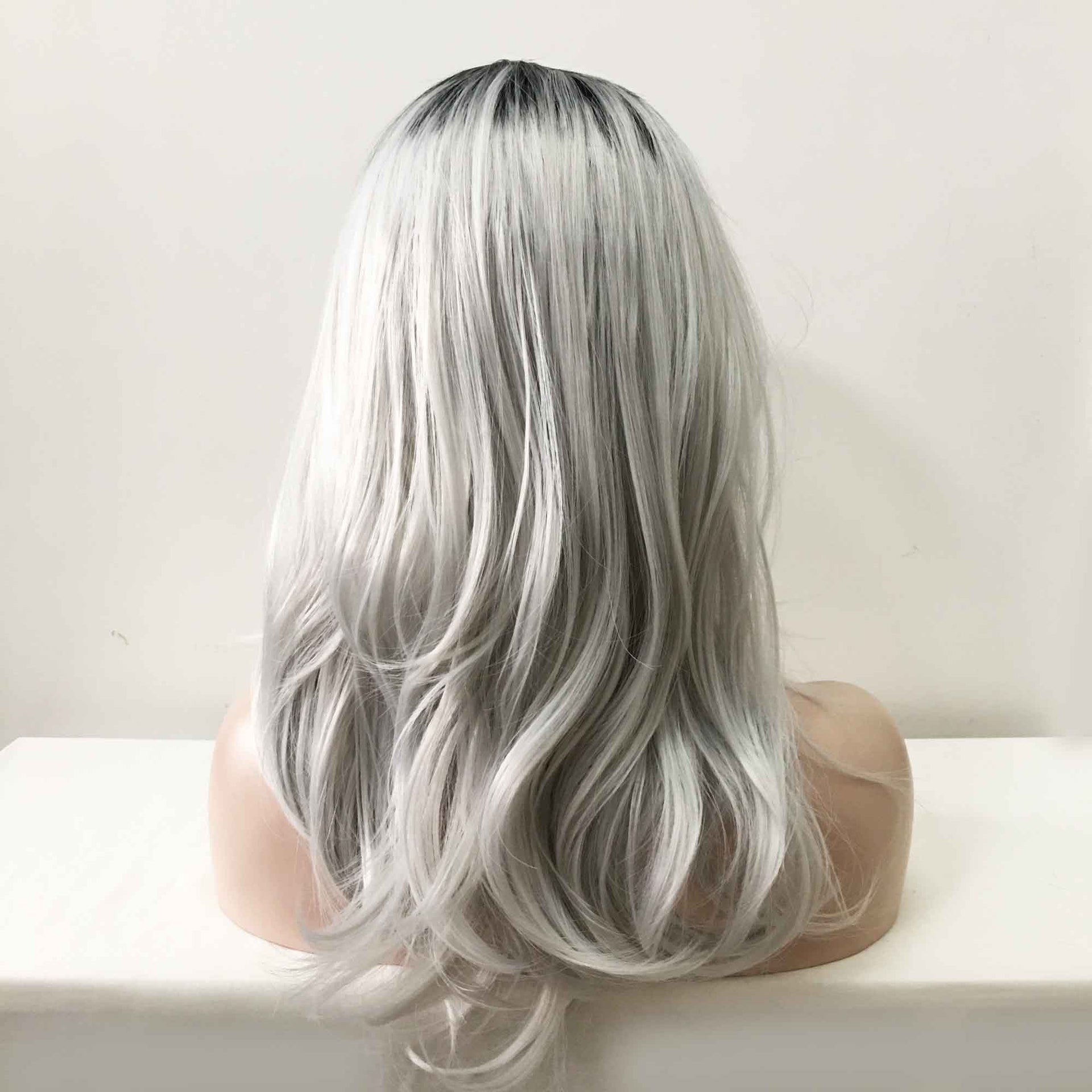 nevermindyrhead Women Grey Ombre Dark Root Long Straight Middle Part Wig