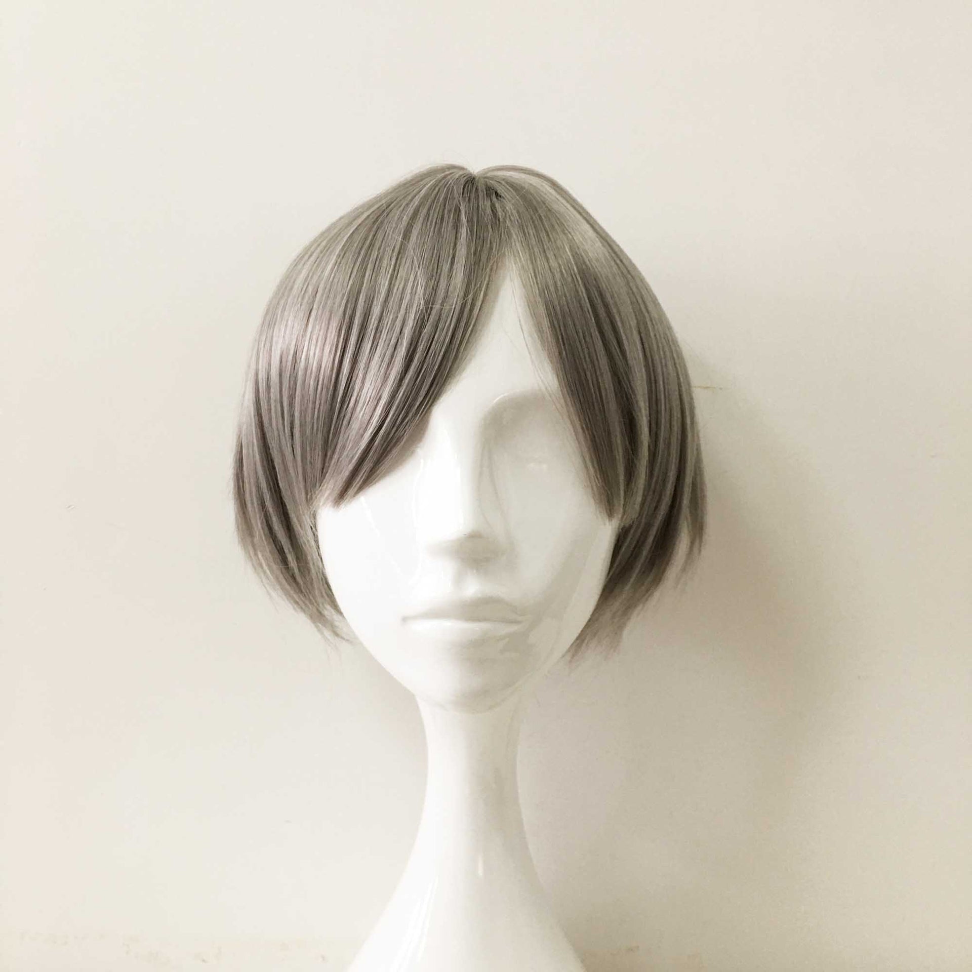 nevermindyrhead Women Grey Short Straight Bob Long Bangs Cosplay Wig