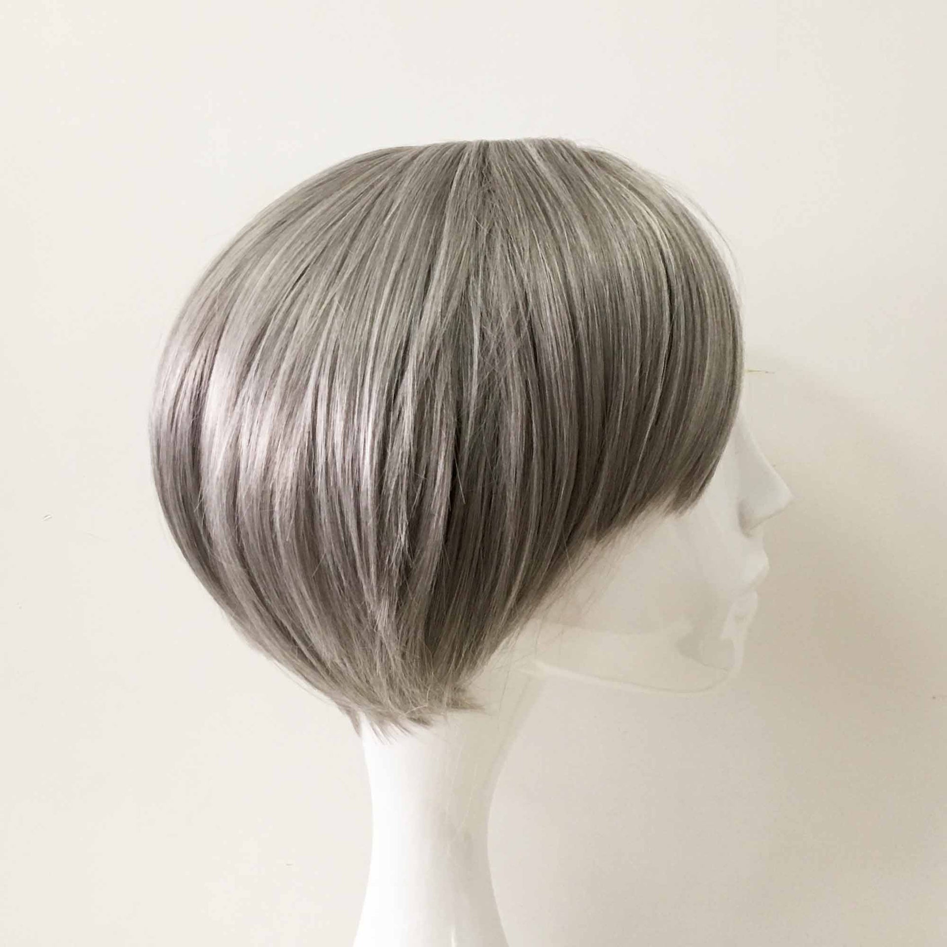 nevermindyrhead Women Grey Short Straight Bob Long Bangs Cosplay Wig