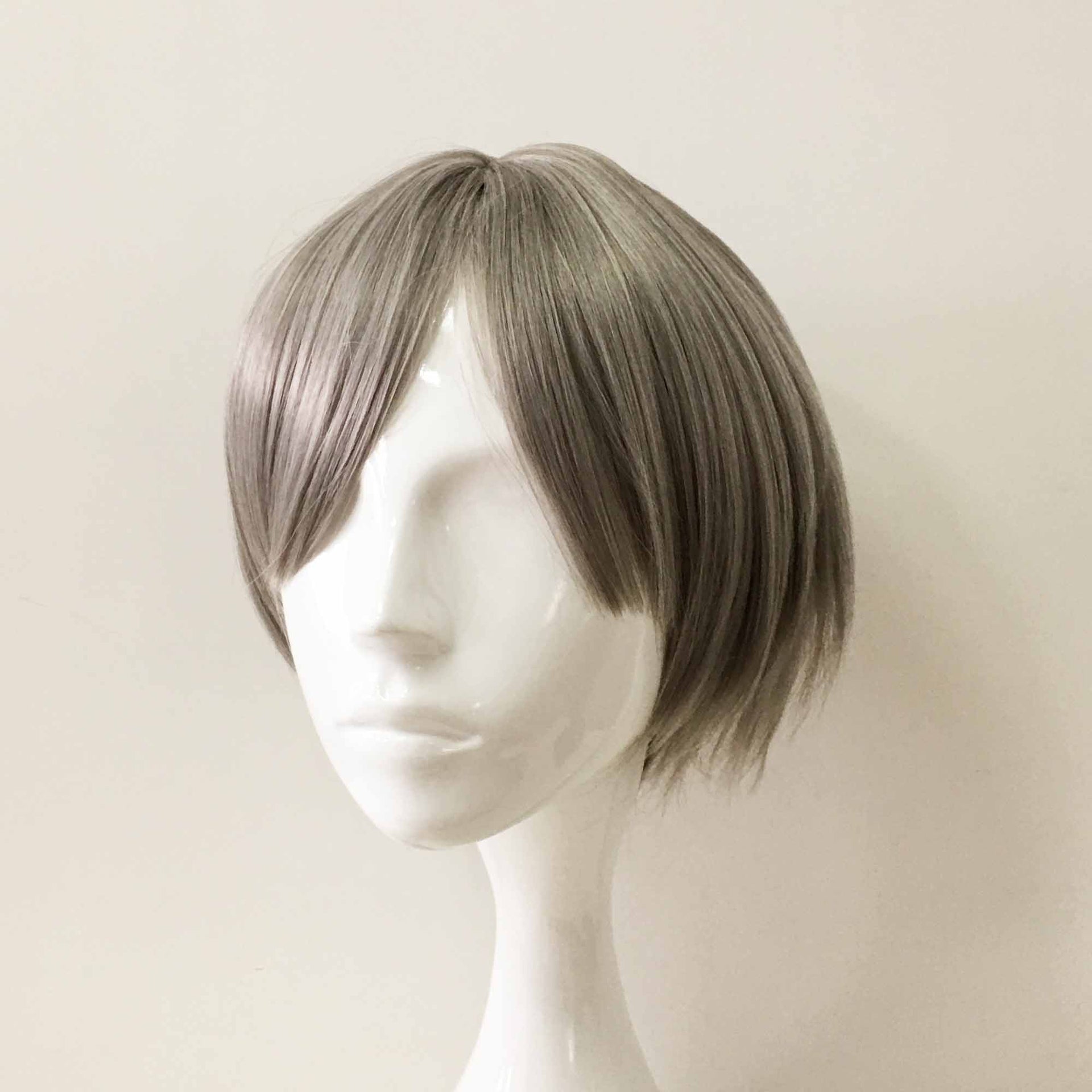 nevermindyrhead Women Grey Short Straight Bob Long Bangs Cosplay Wig