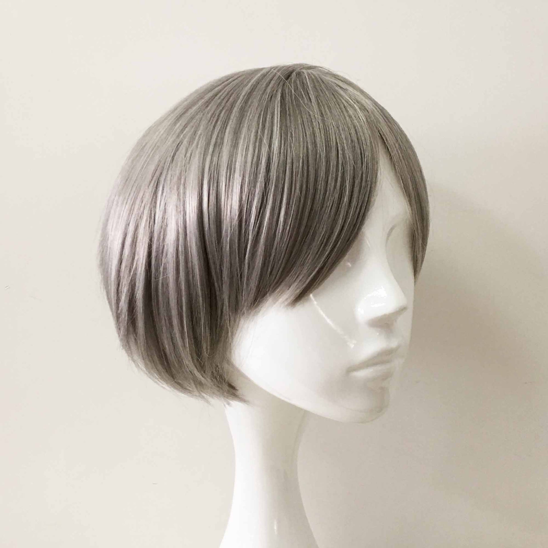 nevermindyrhead Women Grey Short Straight Bob Long Bangs Cosplay Wig