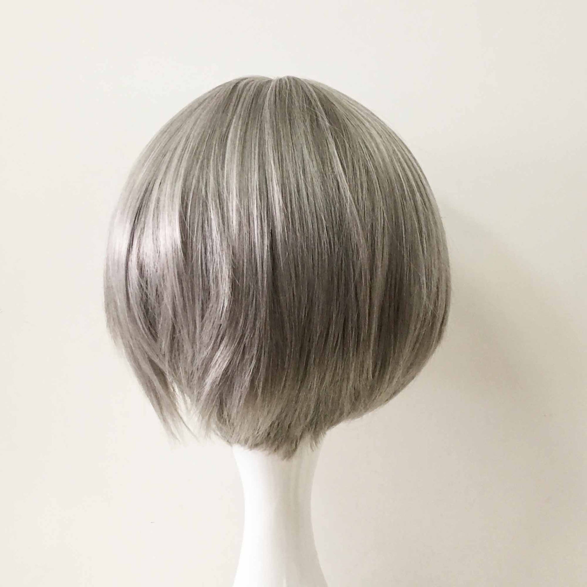 nevermindyrhead Women Grey Short Straight Bob Long Bangs Cosplay Wig