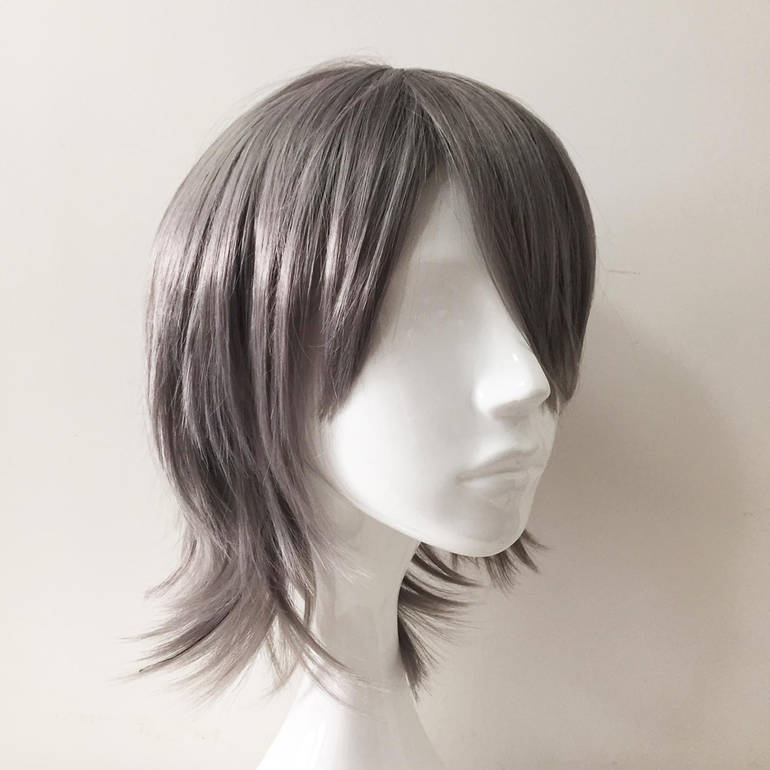 nevermindyrhead Women Gray Short Straight Side Swept Bangs Cosplay Wig