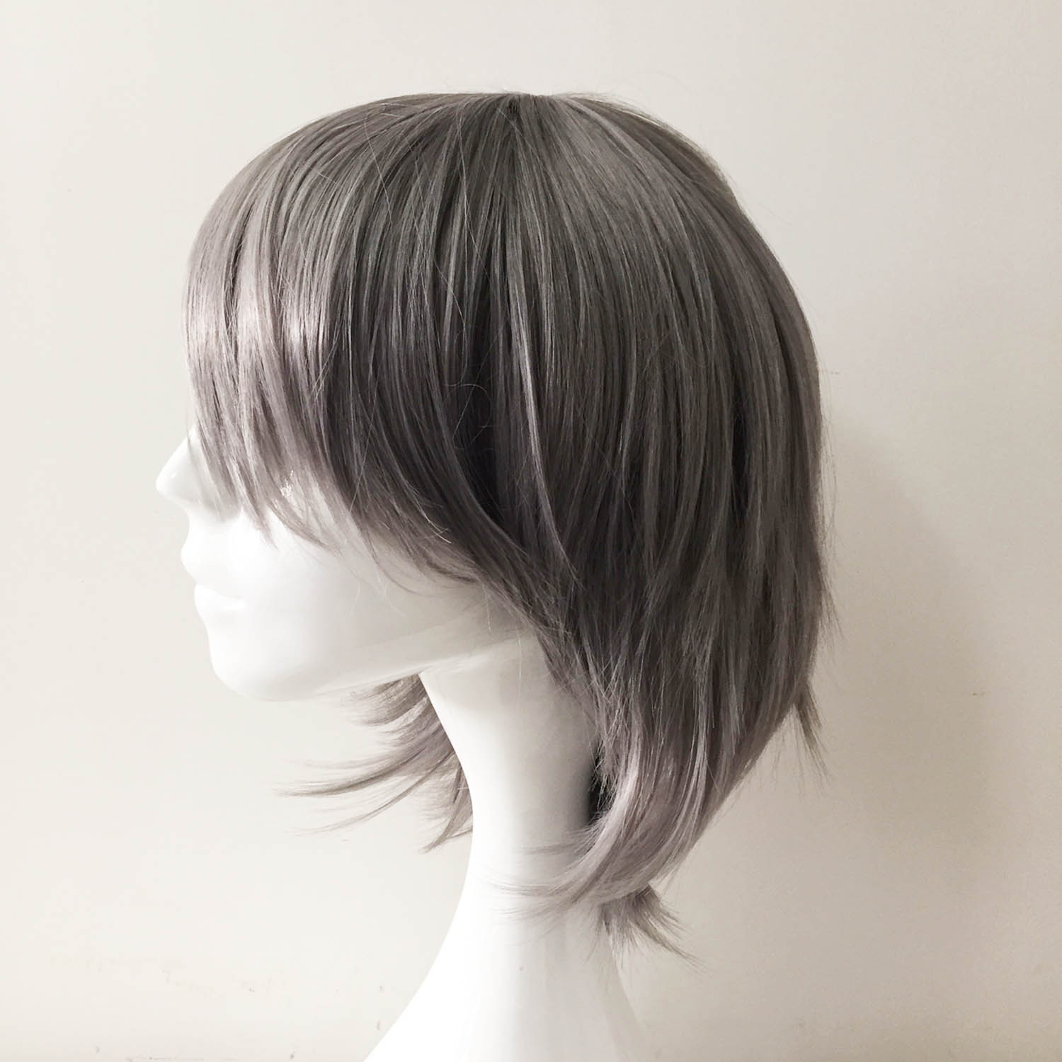 nevermindyrhead Women Gray Short Straight Side Swept Bangs Cosplay Wig