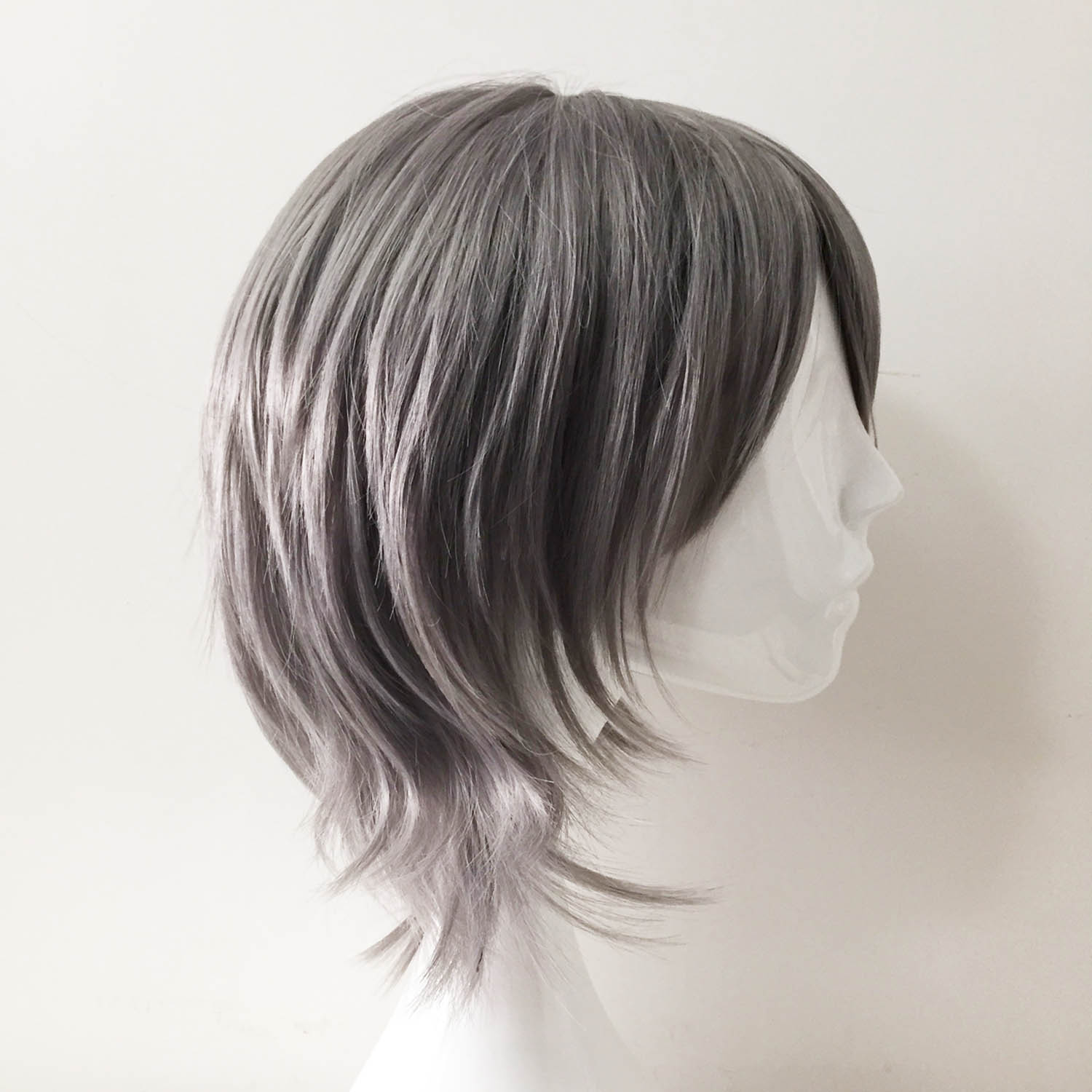 nevermindyrhead Women Gray Short Straight Side Swept Bangs Cosplay Wig