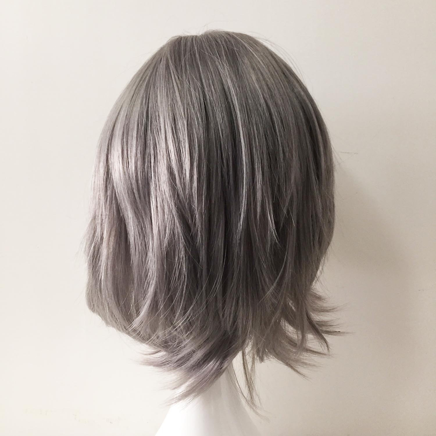 nevermindyrhead Women Gray Short Straight Side Swept Bangs Cosplay Wig