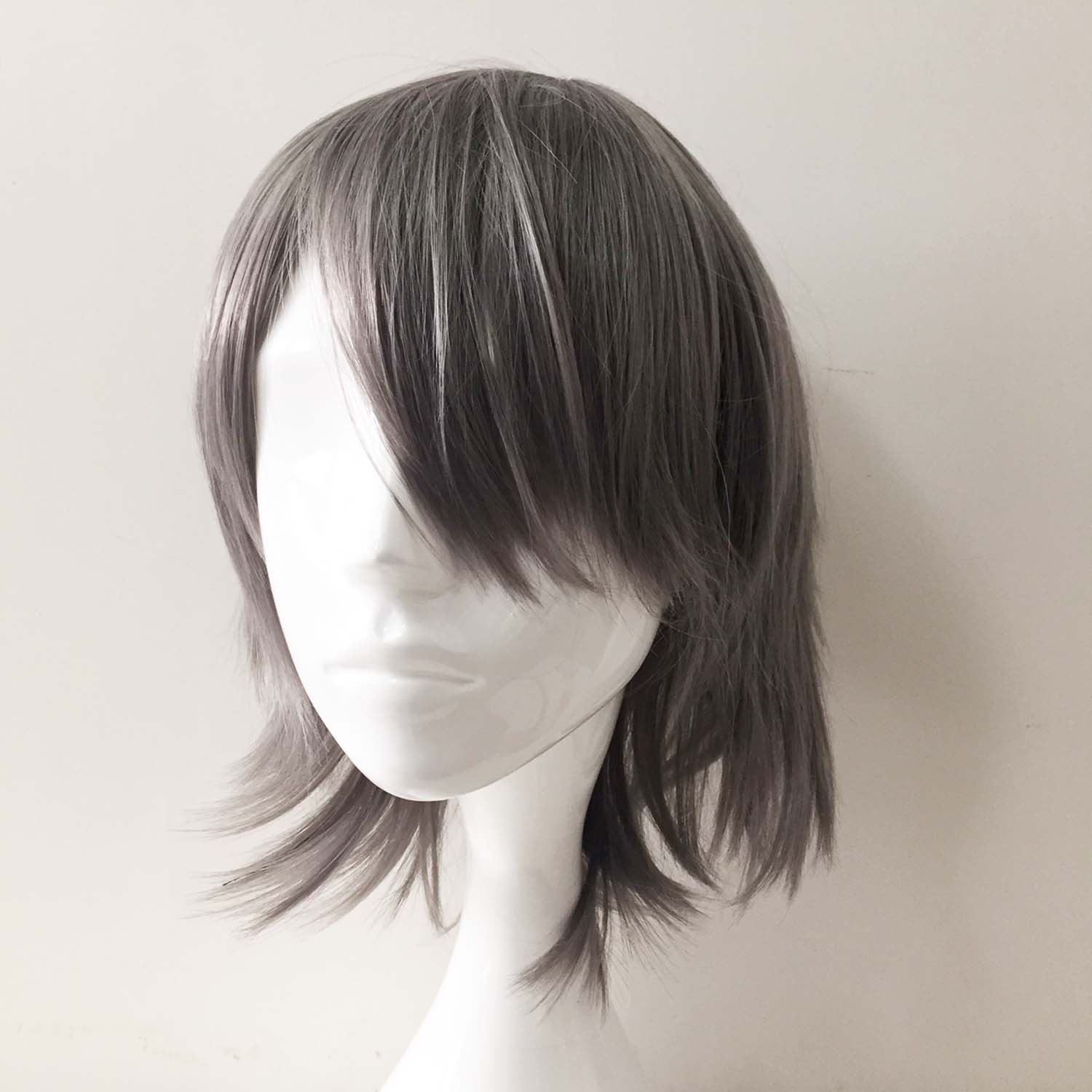 nevermindyrhead Women Gray Short Straight Side Swept Bangs Cosplay Wig