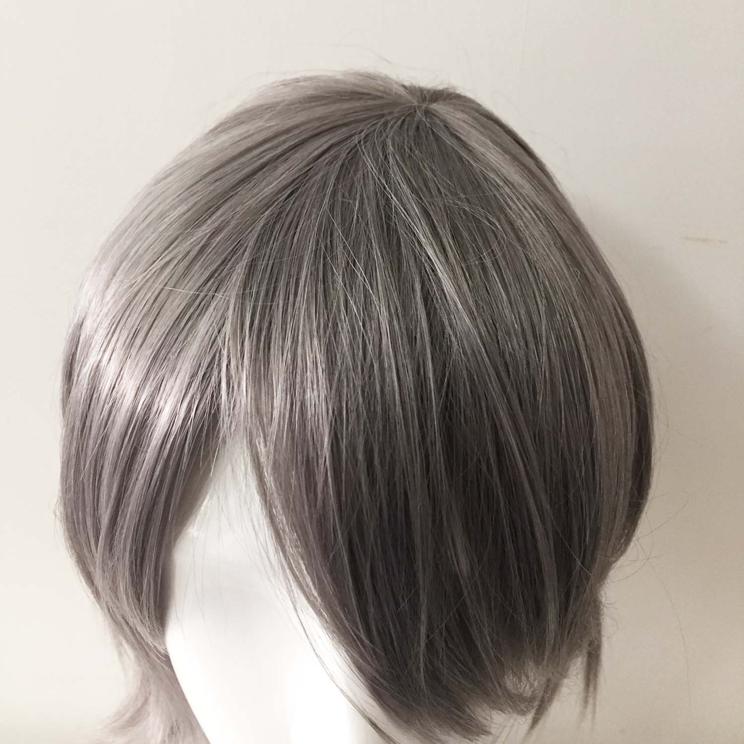 nevermindyrhead Women Gray Short Straight Side Swept Bangs Cosplay Wig