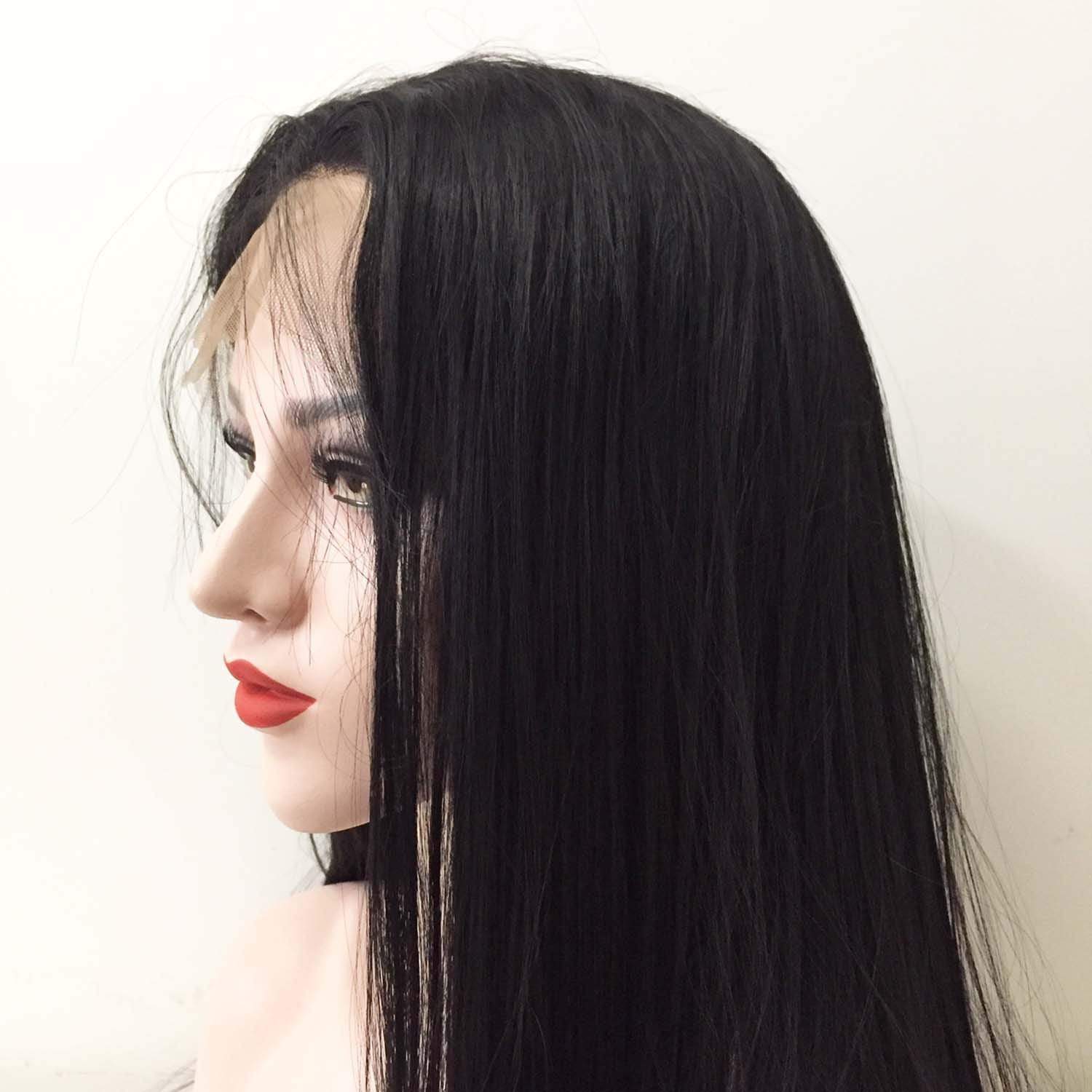 nevermindyrhead Women Lace Front Black Pre-plucked Natural Hairline Soft Bangs Long Straight Hair Wig