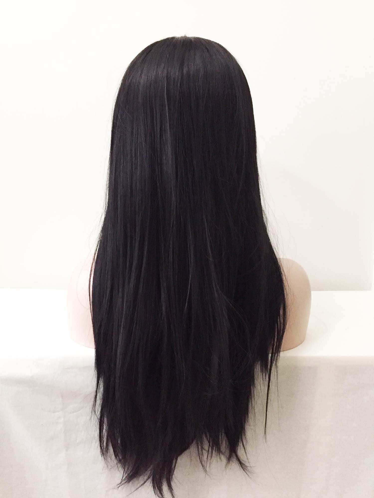 nevermindyrhead Women Lace Front Black Pre-plucked Natural Hairline Soft Bangs Long Straight Hair Wig