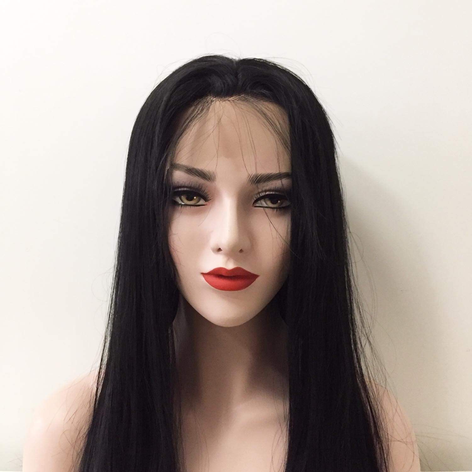 nevermindyrhead Women Lace Front Black Pre-plucked Natural Hairline Soft Bangs Long Straight Hair Wig