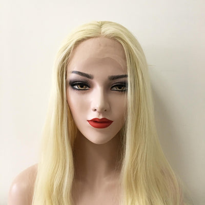 Hellblonde Damen-Perücke mit Spitze vorne, langer, gerader Mittelteil