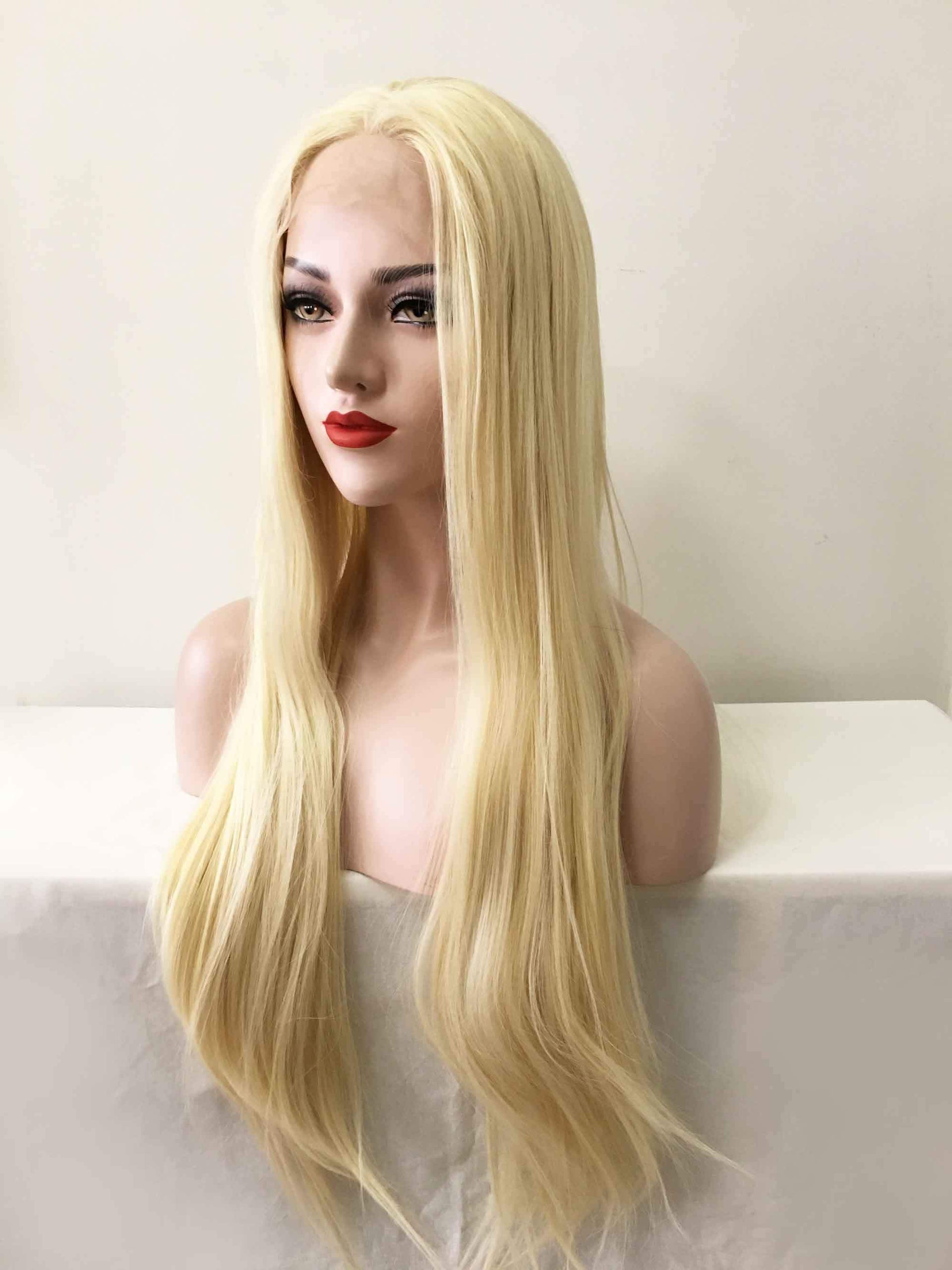nevermindyrhead Women Lace Front Light Blonde Middle Part Long Soft Straight Hair Wig