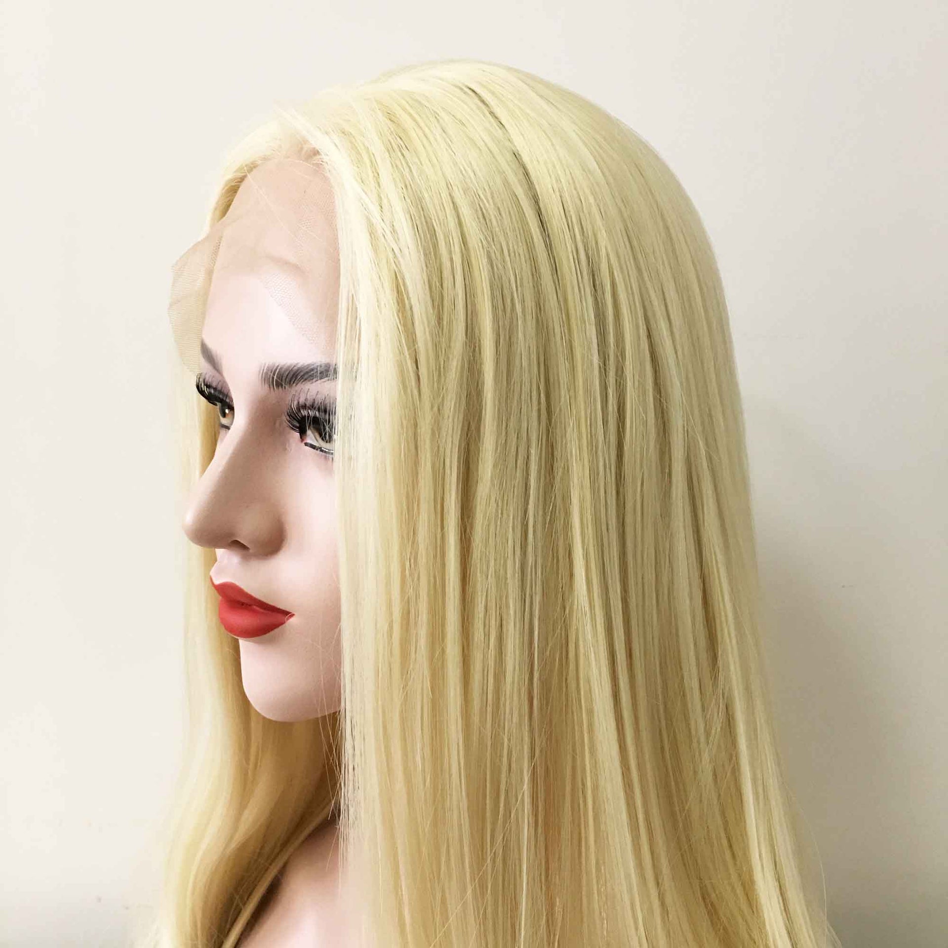 nevermindyrhead Women Lace Front Light Blonde Middle Part Long Soft Straight Hair Wig