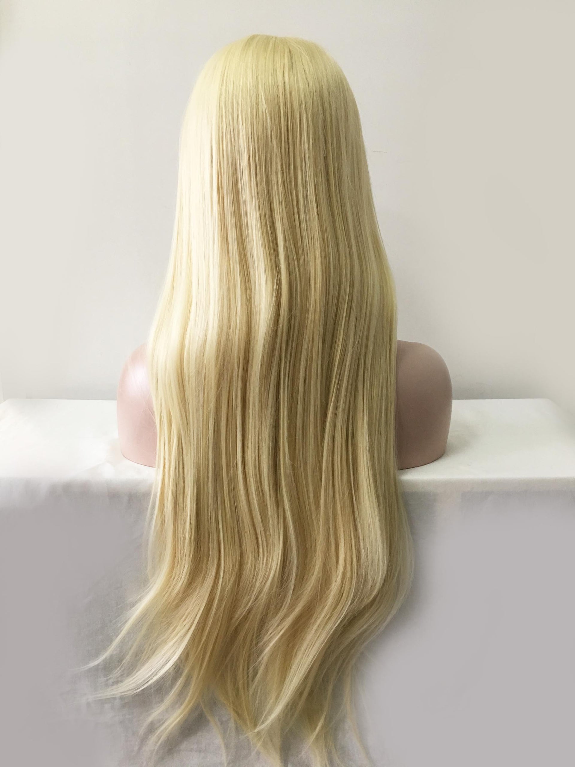 nevermindyrhead Women Lace Front Light Blonde Middle Part Long Soft Straight Hair Wig