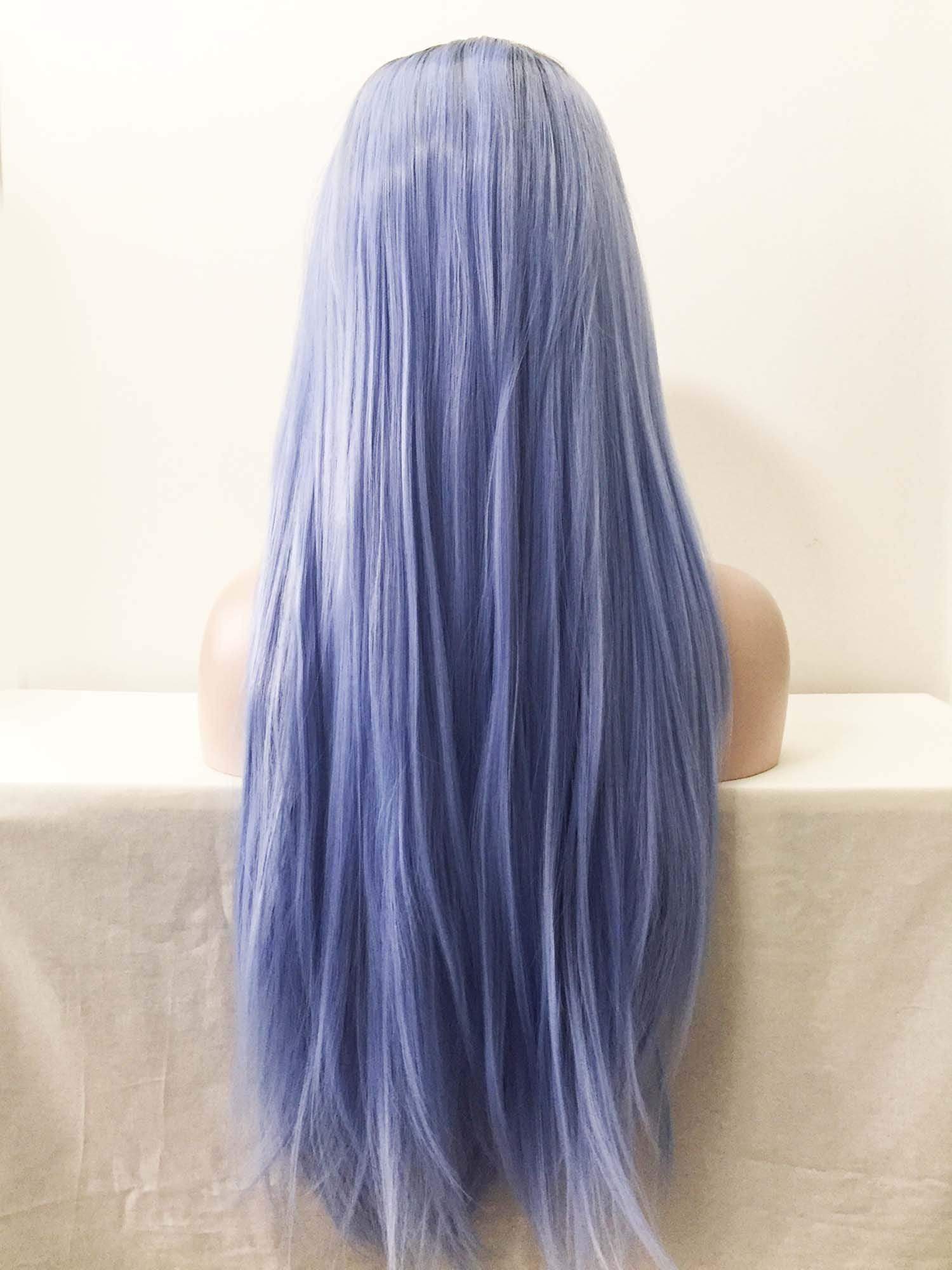 nevermindyrhead Women Lace Front Ombre Light Blue Dark Root Black Middle Part Long Hair Wig