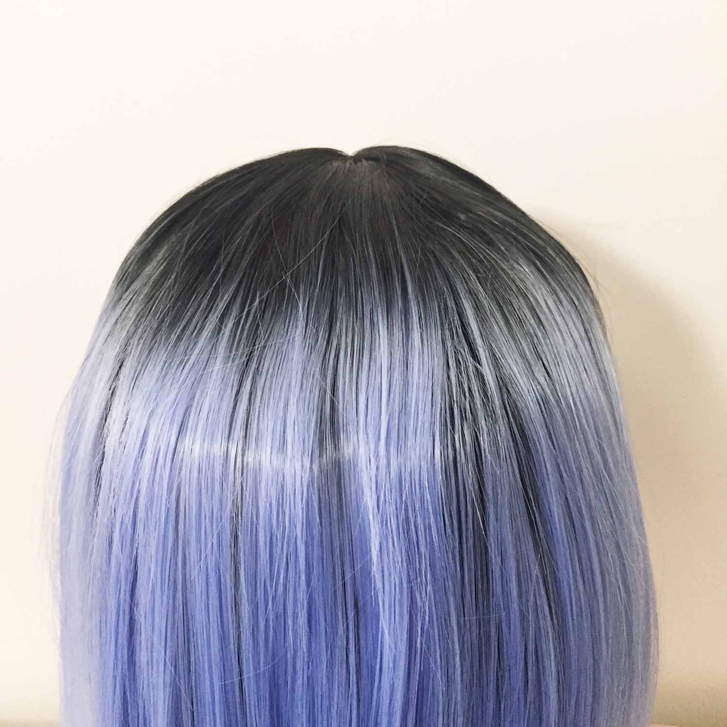 nevermindyrhead Women Lace Front Ombre Light Blue Dark Root Black Middle Part Long Hair Wig